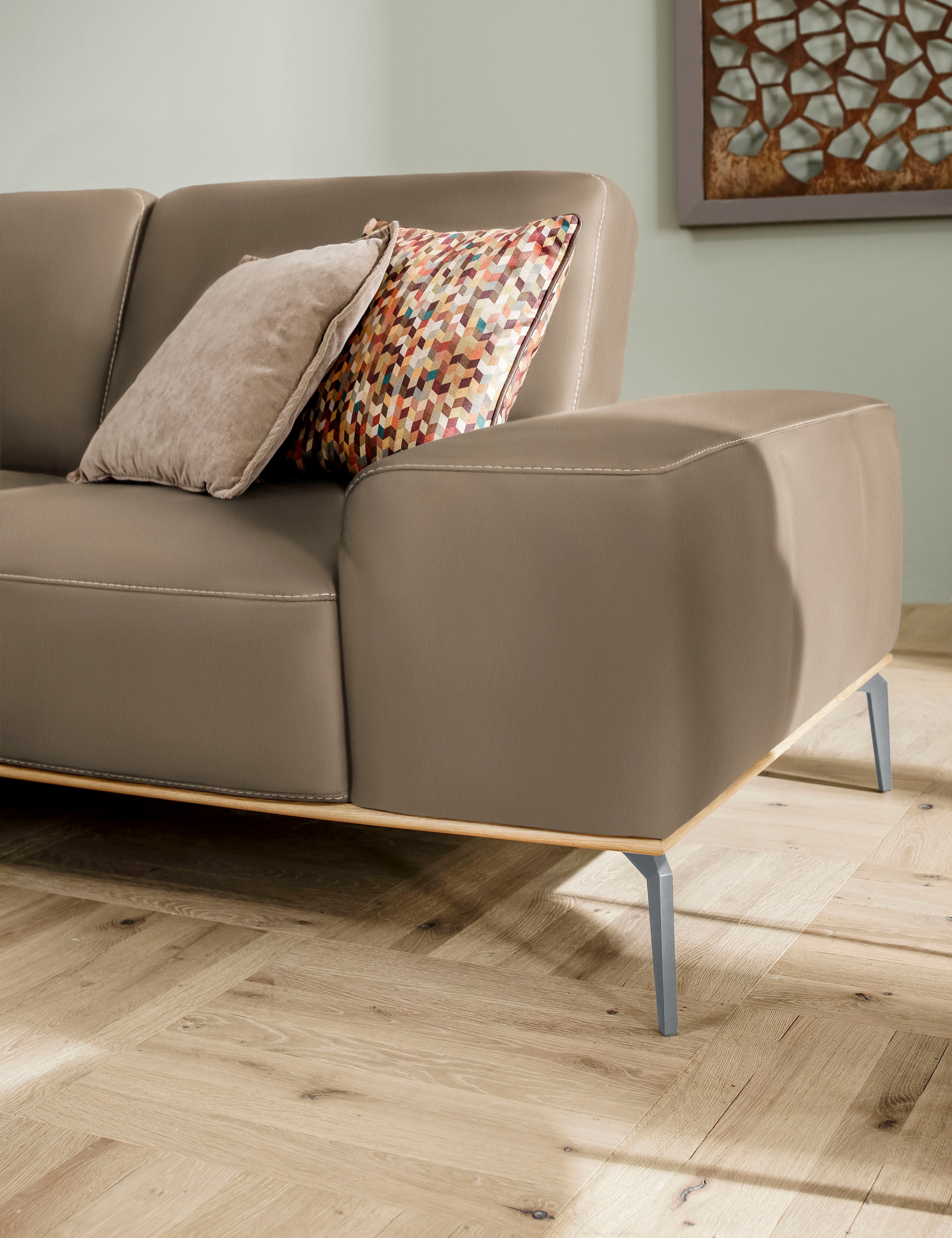 W.SCHILLIG Ecksofa »run, Designsofa mit tollem Sitzkomfort, bequem, L-Form«, mit elegantem Holzsockel, Füße in Silber matt, Breite 299 cm