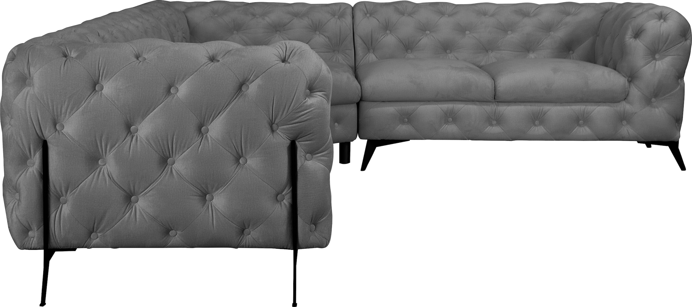 Leonique Chesterfield-Sofa »Amaury L-Form«, großes Ecksofa, Chesterfield-Optik, Breite 323 cm, Fußfarbe wählbar