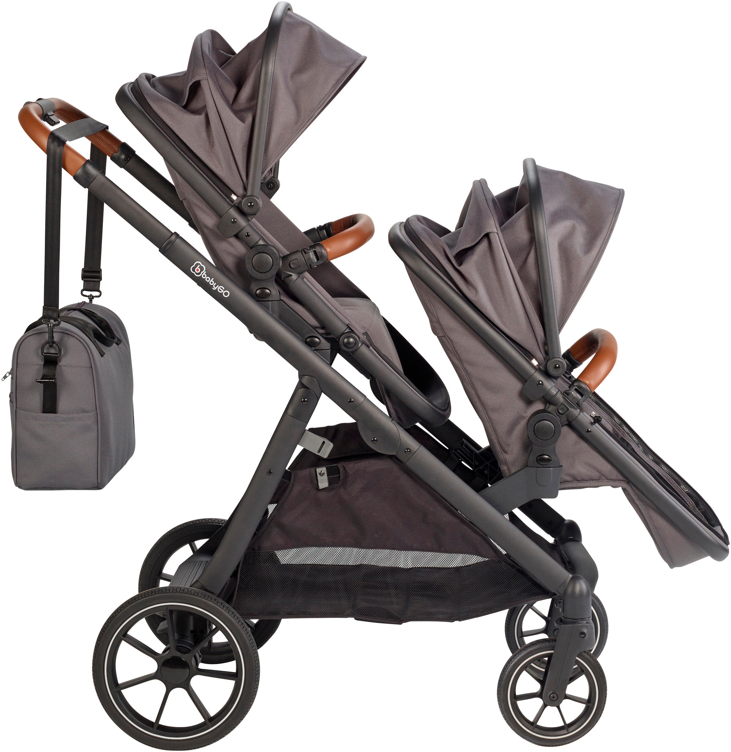 BabyGo Zwillingswagen »Duo«, inklusive Babywannen, Babyschalen, Regebezüge & Wickeltasche