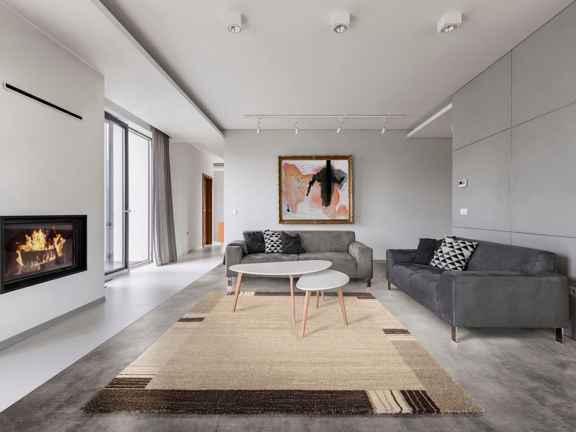 OCI DIE TEPPICHMARKE Teppich »CASTLE FLORA , auch als Läufer und in rund« rechteckig 20 mm Höhe dichter Frisé Kurzflor, farbiger Bordüre, Wohnzimmer, Schlafzimmer