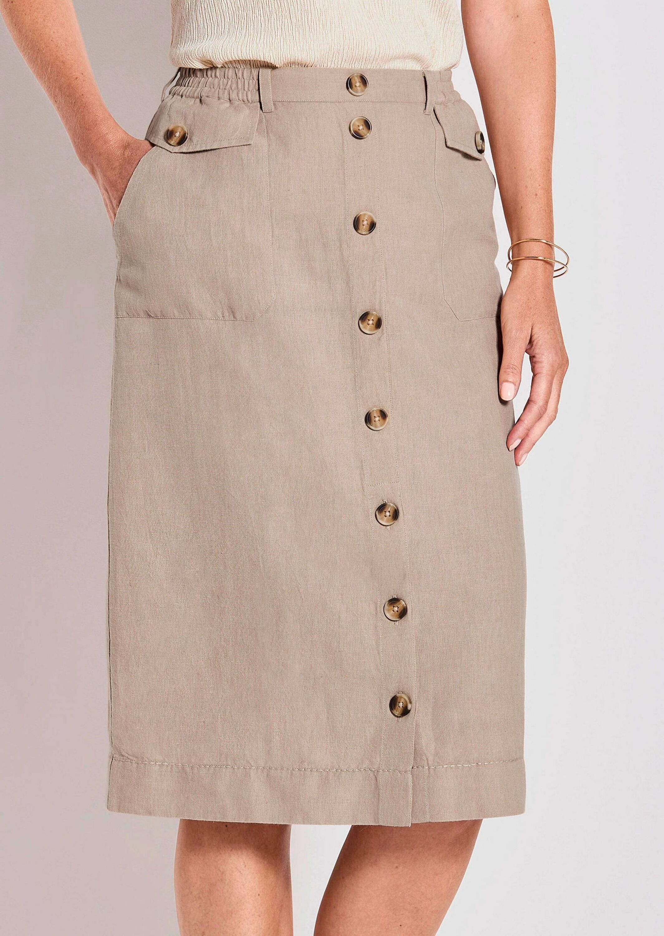 GOLDNER Schlupfrock »Kurzgröße Brauner Damen-Cargo-Rock mit Taschen«