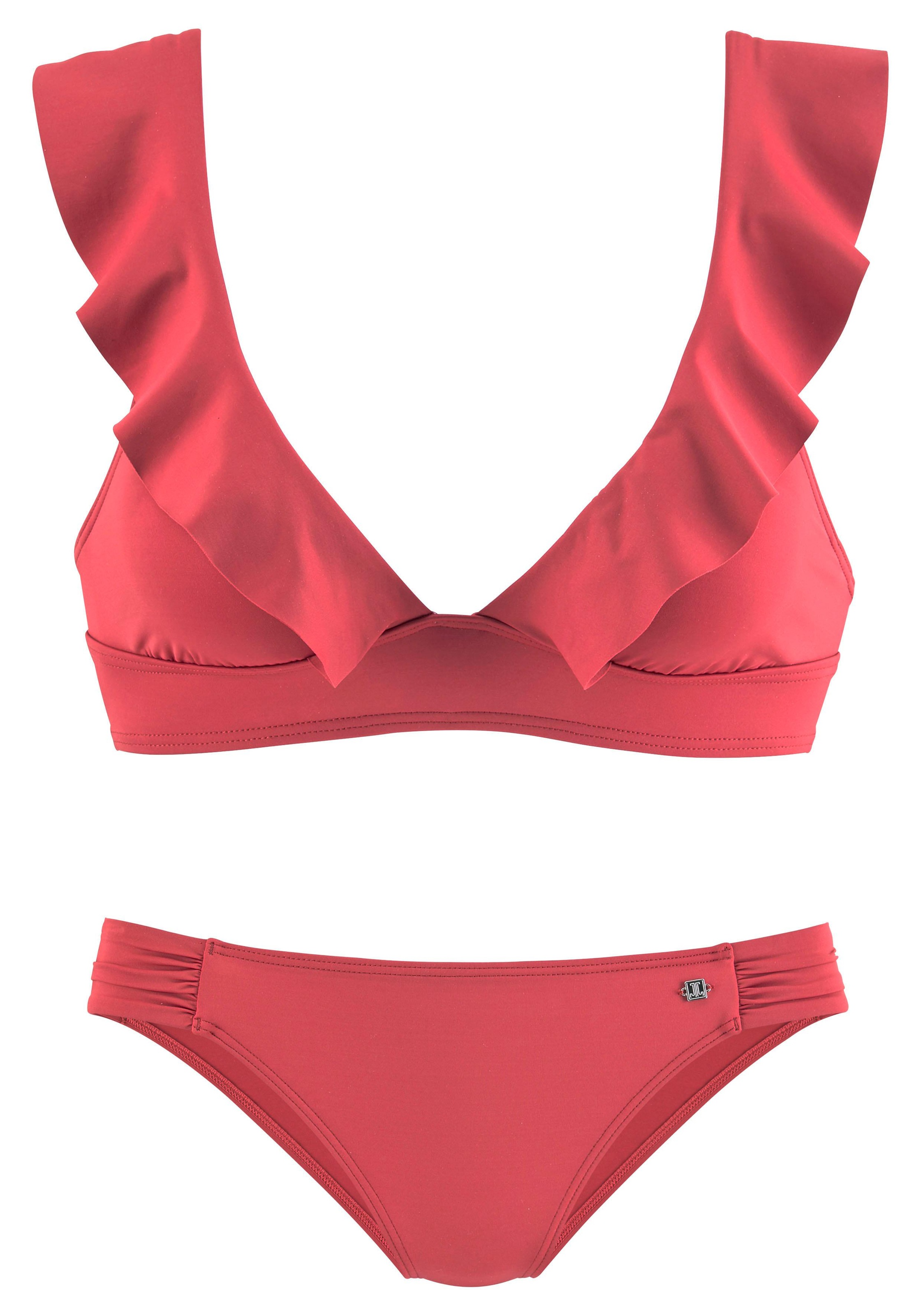 JETTE, Damen, Triangel-Bikini mit Volant, rostrot, Cup A/B, 38 - Cup A/B, rostrot, Elegante Rüschen-Kante