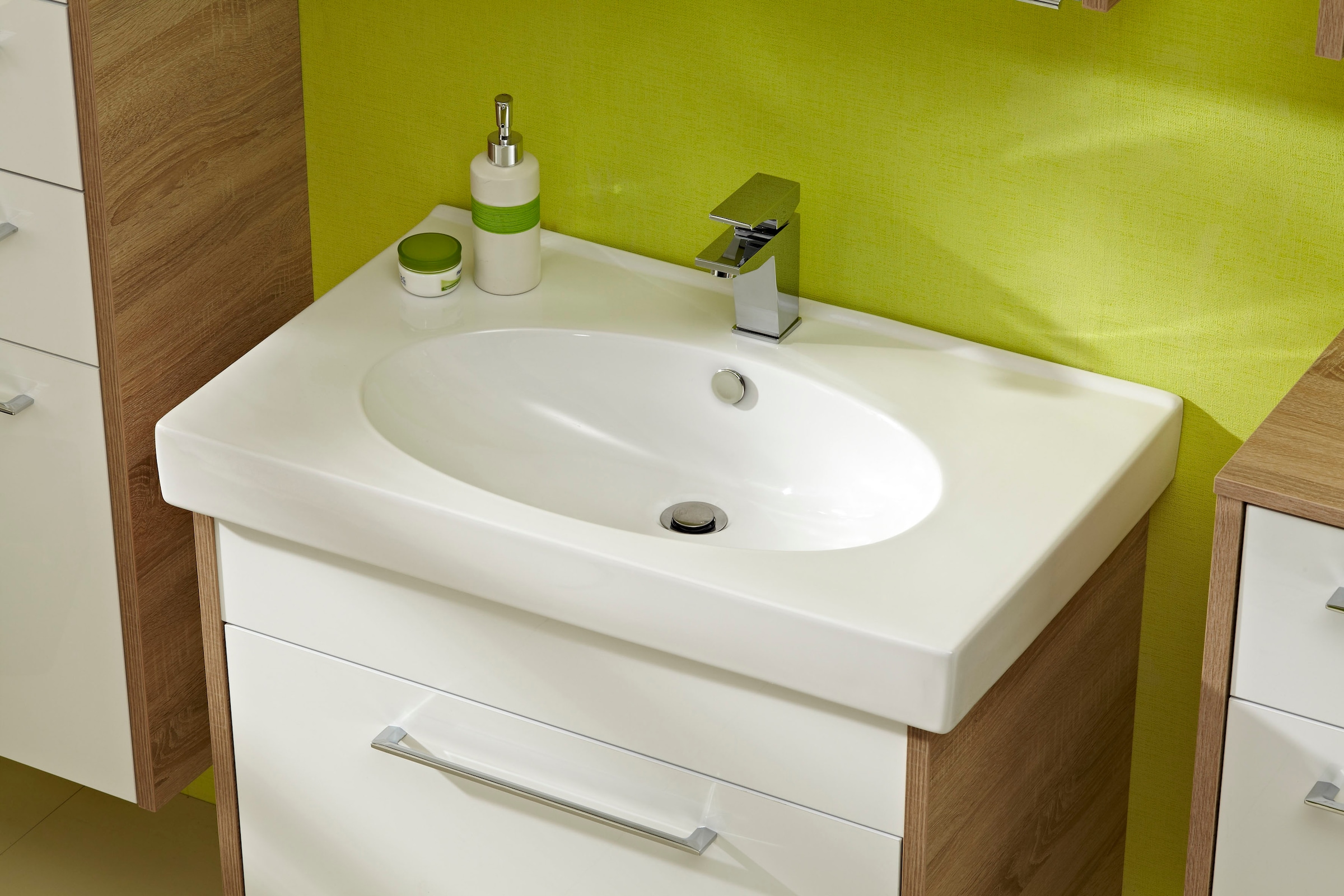 Saphir Badmöbel-Set »Quickset 382 2-teilig Keramik-Waschtisch mit LED-Spiegelschrank« 2 Stk. tlg.