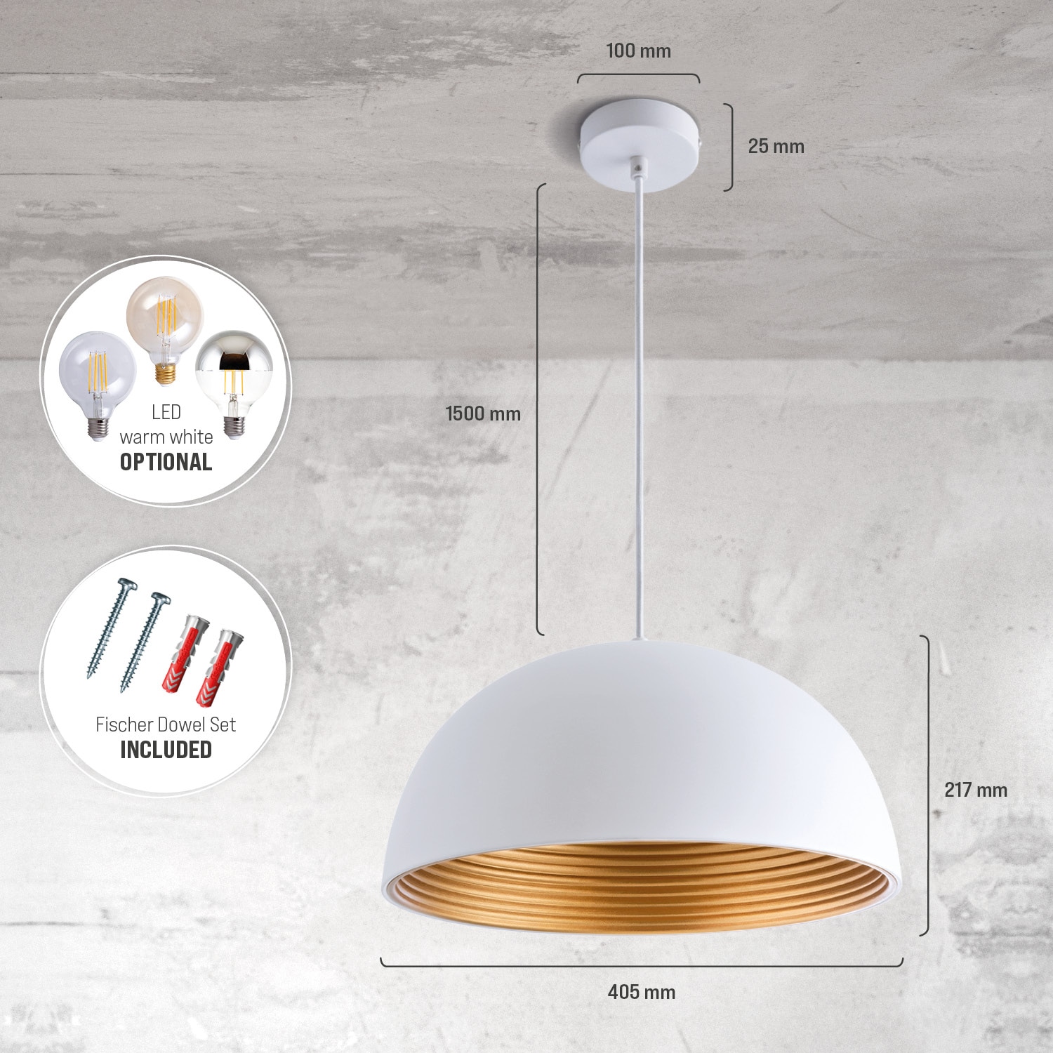 Paco Home Pendelleuchte »SAWYER« E27 Hängelampe Esszimmer Küchenlampe Hängend 1,5m Textilkabel Ã˜40,5cm