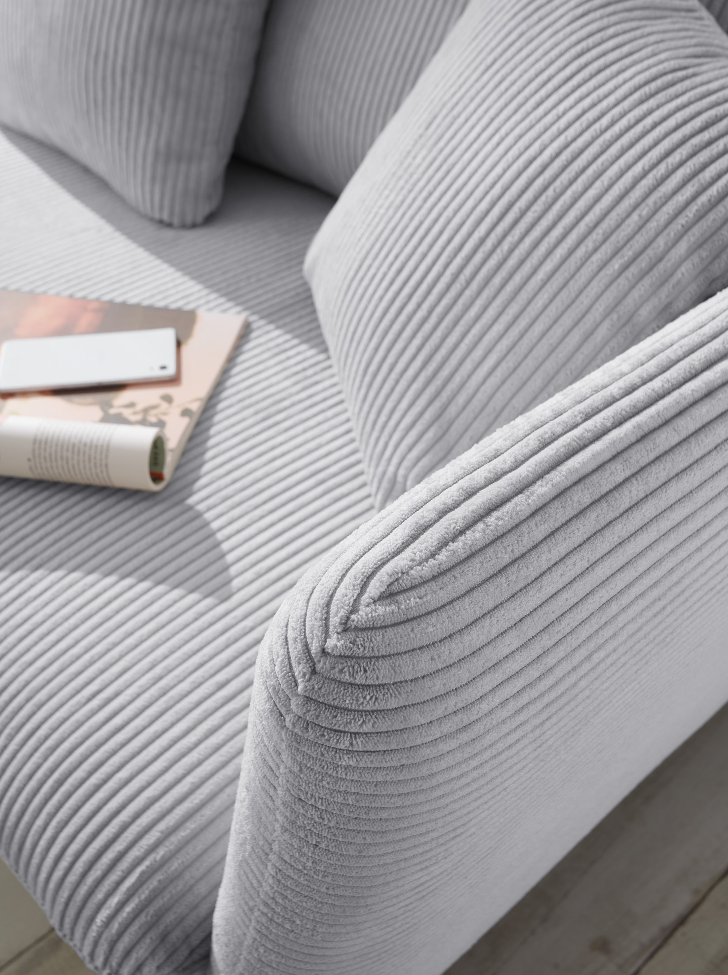 andas Ecksofa »MERLE, 258 cm, L-Form, traumhafter Cord,«, mit Bettfunktion und Bettkasten, Liegefläche 224 x 139