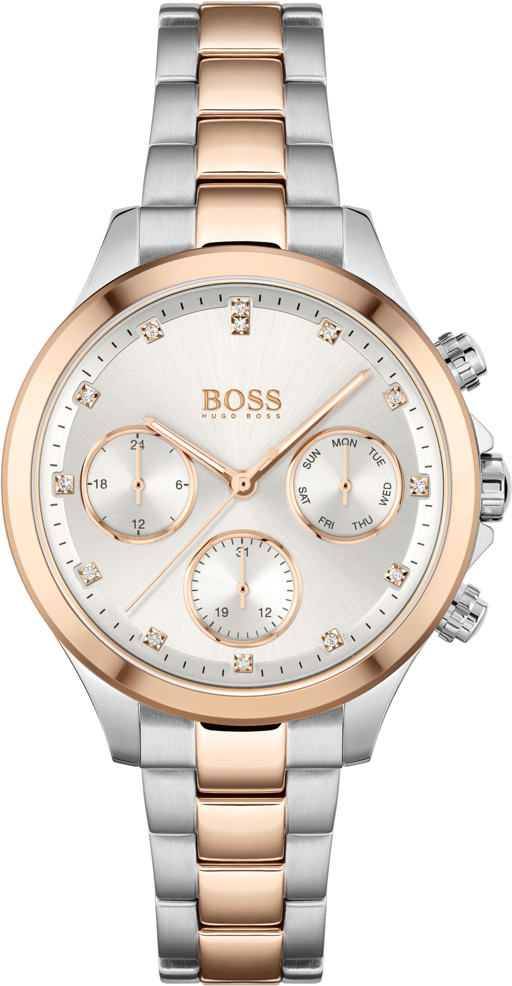 BOSS Multifunktionsuhr »HERA«, Quarzuhr, Damenuhr, Armbanduhr, Datum, Edelstahlarmband