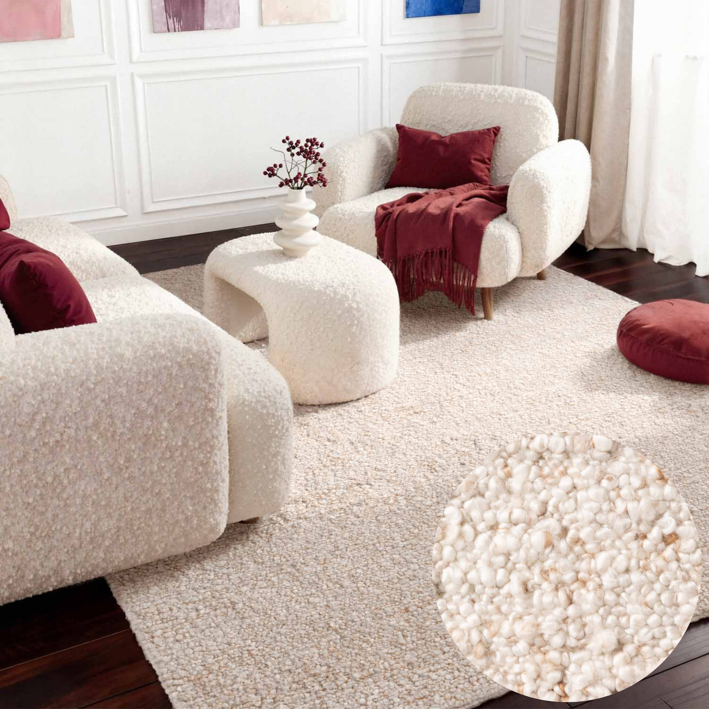 Ted Baker Portobello Handwoven Soft Plain Living Room Rug in Cream | Size: 120cm x 170cm