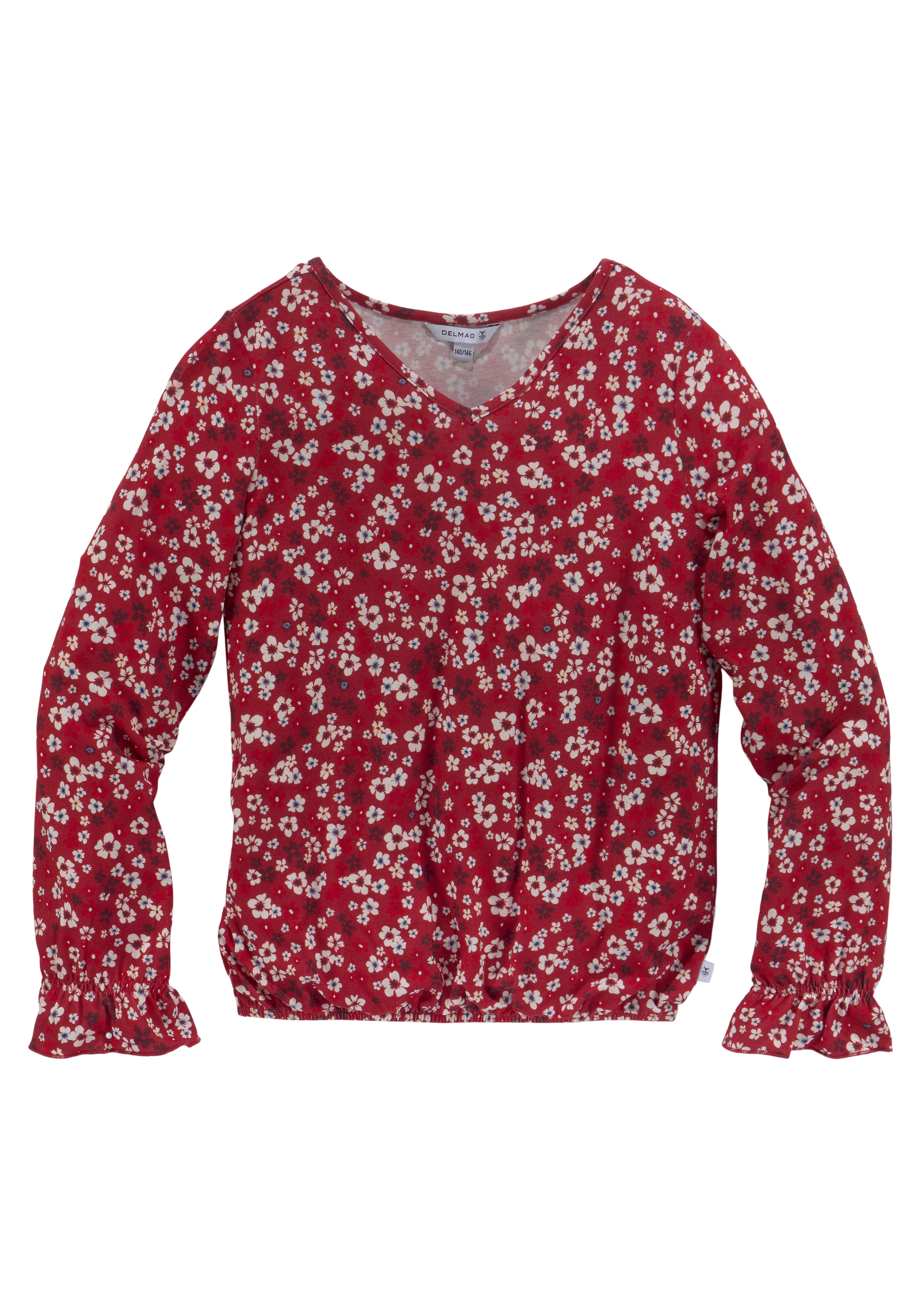 DELMAO Langarmshirt »für Mädchen«, langärmlig, bequem geschnitten, unifarben, mit V-Ausschnitt