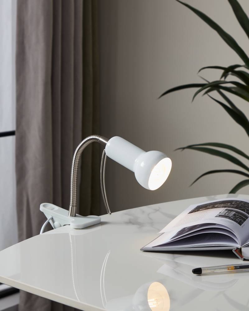 EGLO Klemmleuchte »FABIO Klemmspot, exkl. Leuchtmittel E14, mit Klemme, Büro«, 1 flammig, Leuchtmittel E14 | Leuchtmittel wechselbar-ohne Leuchtmittel, Klemmlampe, Leselampe, Schalter, flexibler Leuchtenhalts, Höhe: 30cm