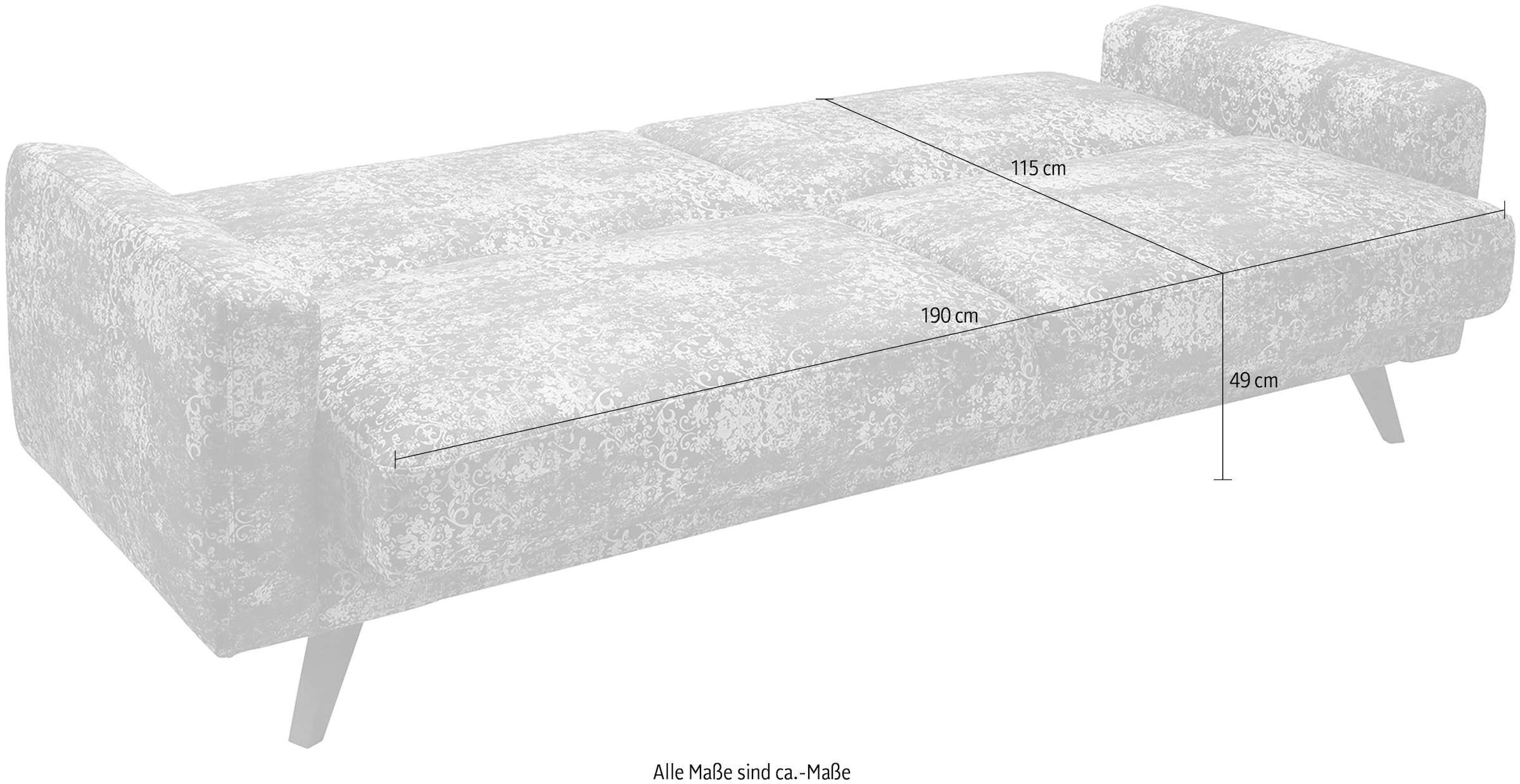 exxpo - sofa fashion 3-Sitzer »Side, trendiger Bezugsstoff, toller Sitz- und Liegekomfort, Schlafsofa«, mit Schlaffunktion, Bettkasten und hohe Holzfüße, Solitärmöbel