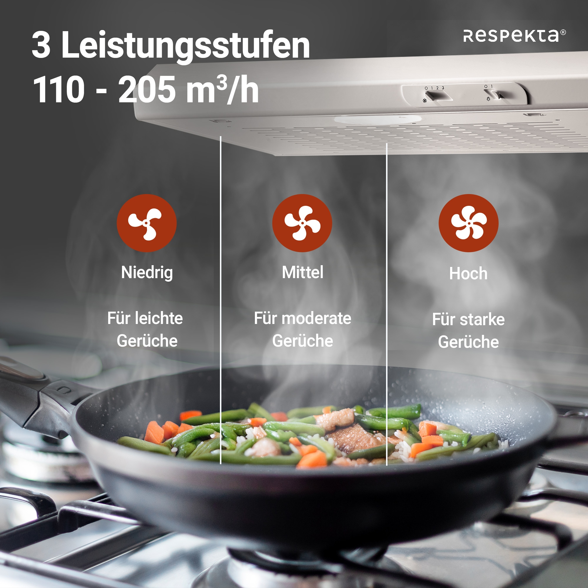 RESPEKTA Unterbauhaube »DH 620«, 60 cm, 3 Leistungsstufen, LED-Beleuchtung, Ab- und Umluftfähig