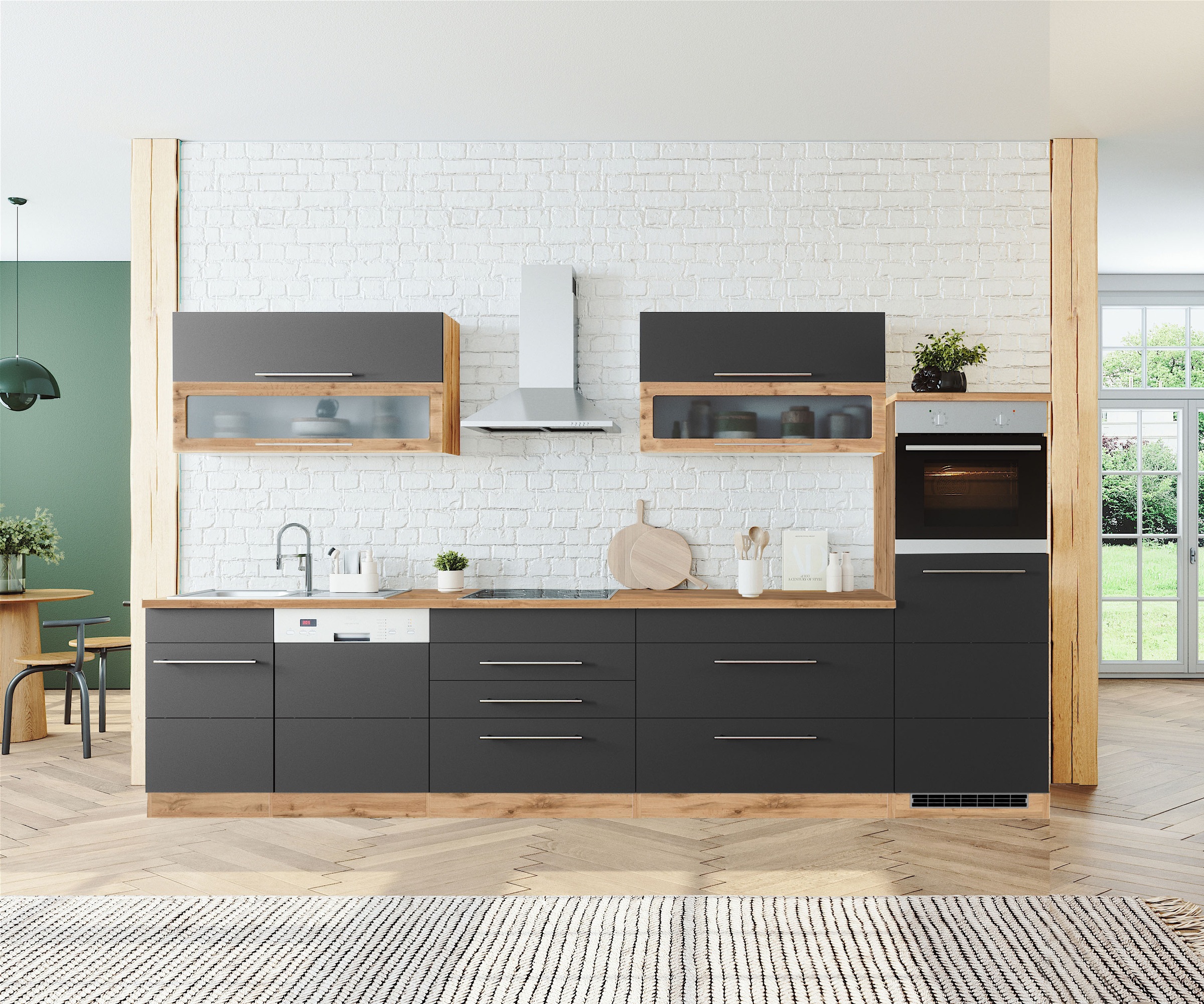 KOCHSTATION Küchenzeile »KS-Wien« Breite 350 cm, wahlweise mit E-Geräten
