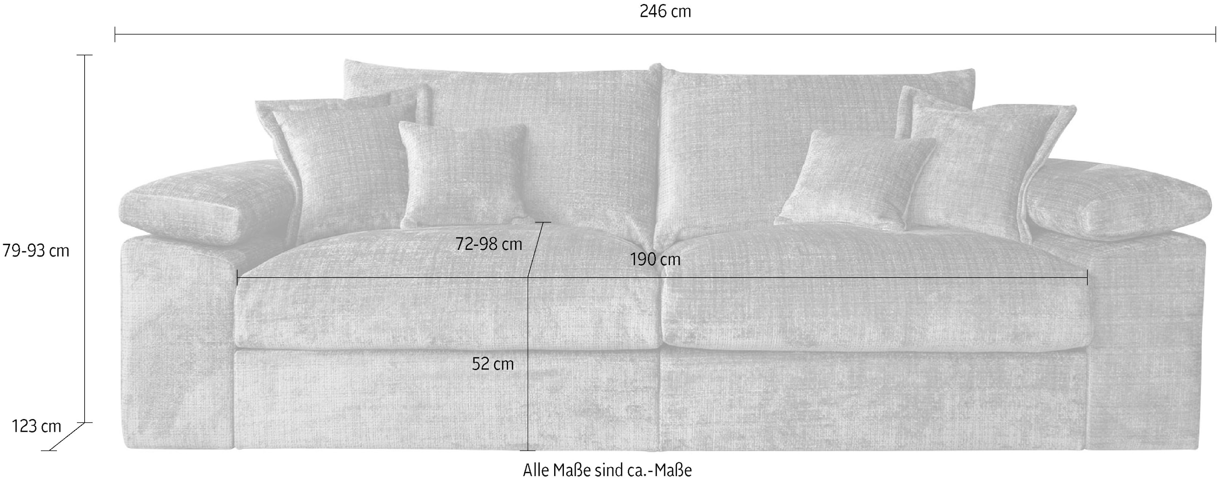 Home affaire Big-Sofa »Soft&Cosy XL, B: 246 cm«, Mega-Sofa, Cord oder Chenille-Struktur, mit Federkern & 4 Zierkissen