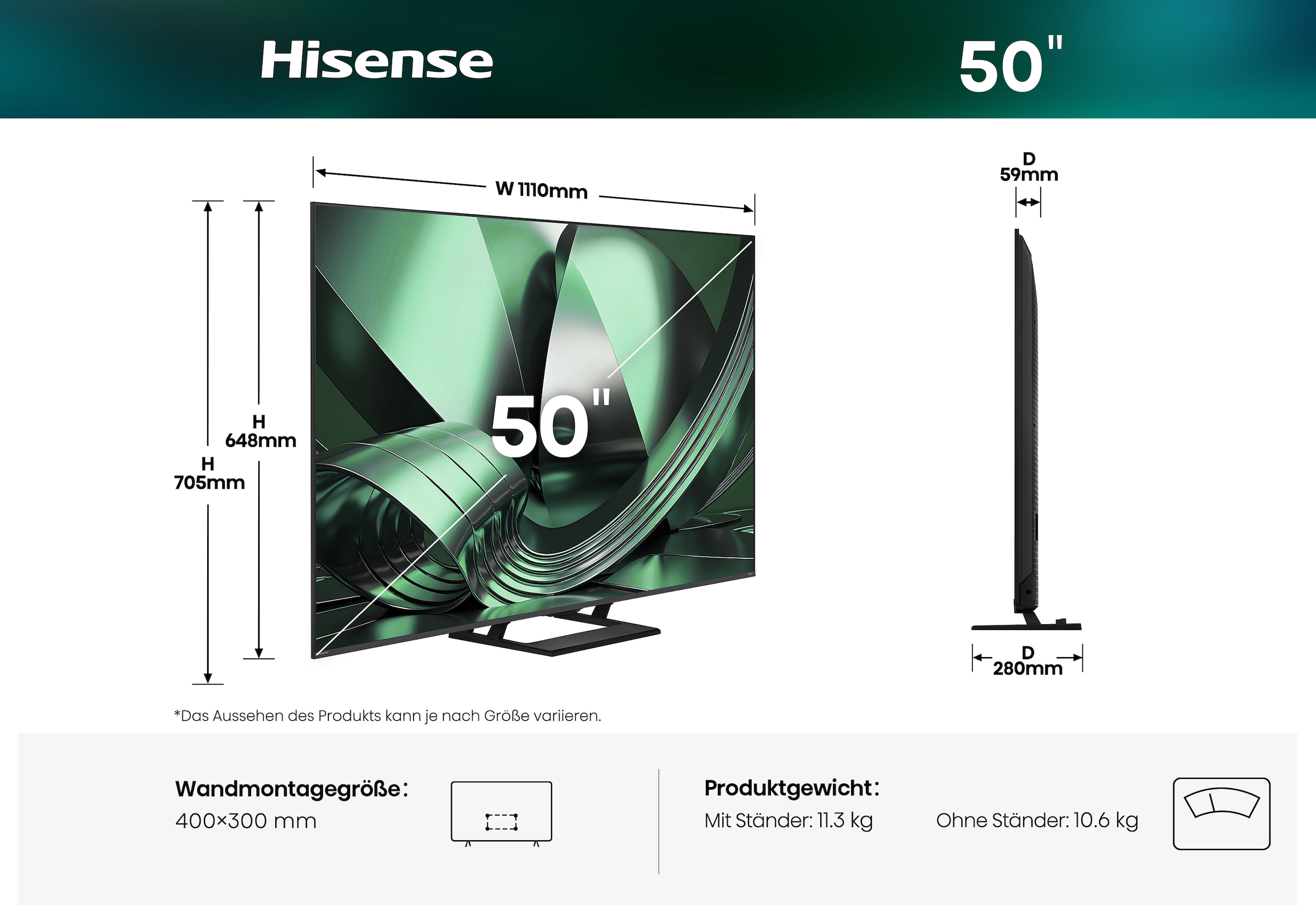 Hisense QLED-Fernseher »50U7DSE« 126 cm/50 ″ Smart-TV
