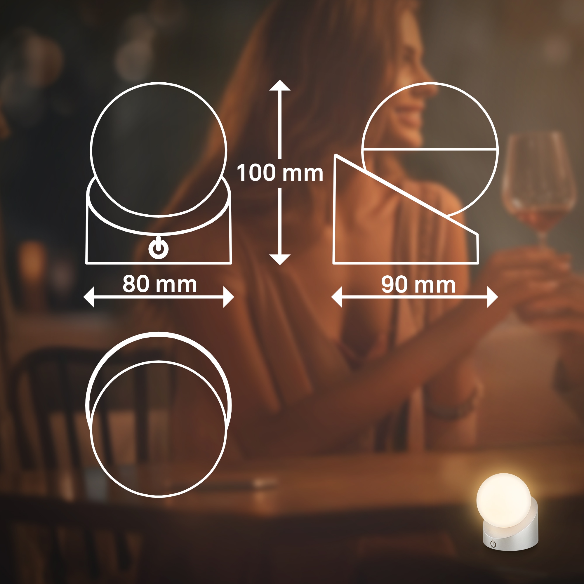 Briloner Leuchten LED Außen-Tischleuchte »SORA« LED-Board 2 Stk. Warmweiß kabellos 10x8x9cm Chrom Matt 2W Kinderzimmer Outdoor Außen 2er-Set