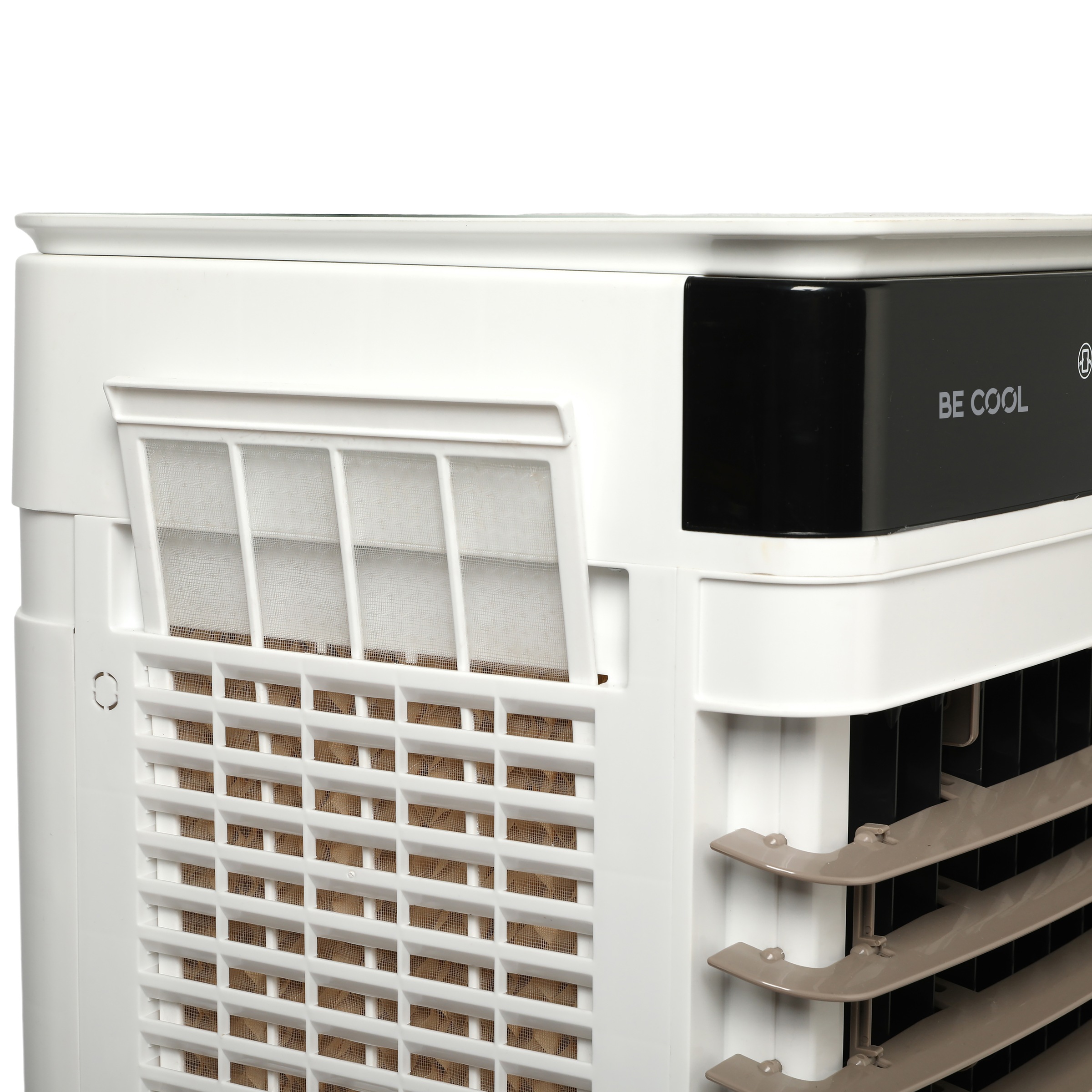 be cool Ventilatorkombigerät »Luftkühler 60l BC60AC2401 weiß/braun« 40 l Tank, 9800m³/h, Temperaturanzeige, 2 Kühlakkus