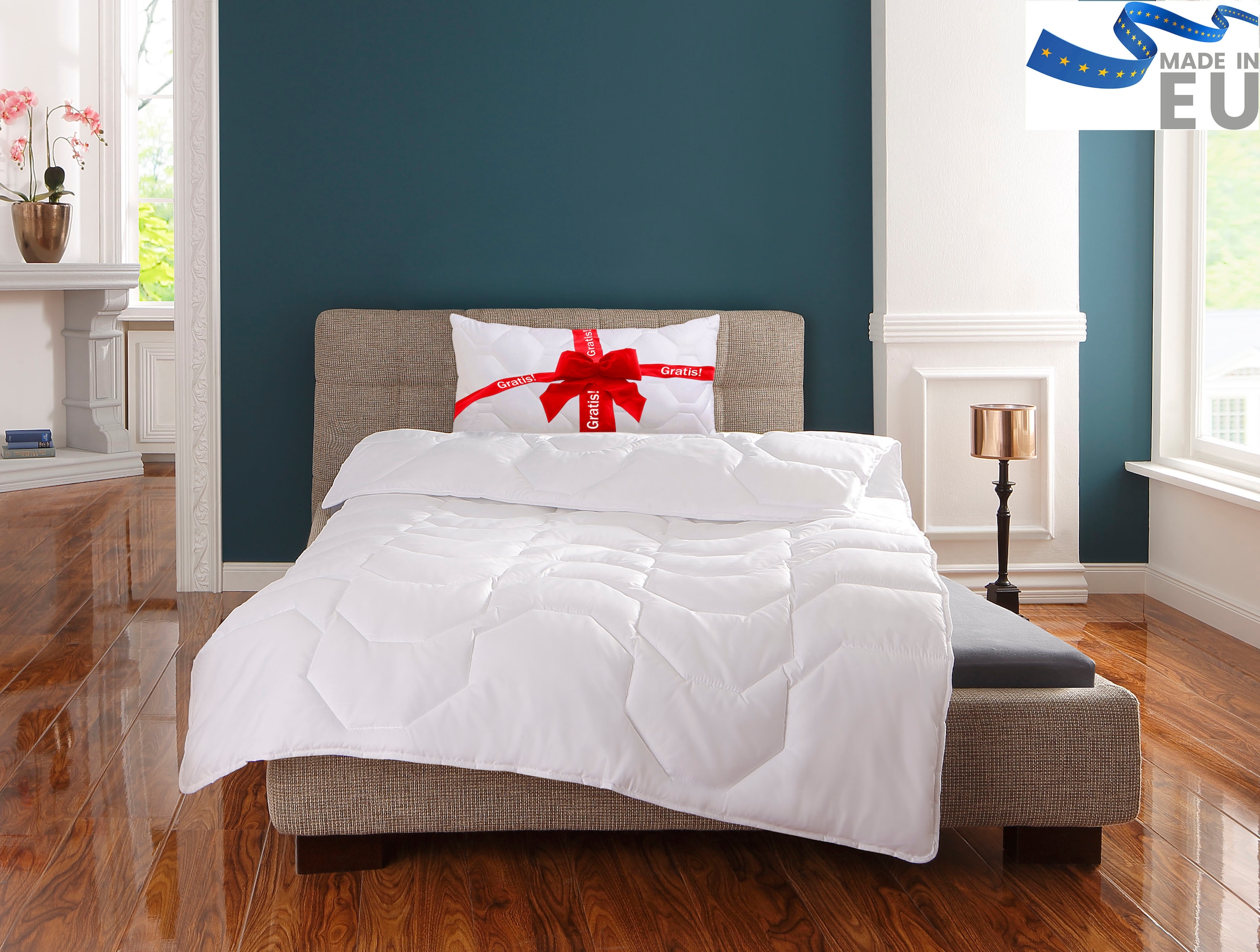 my home Microfaserbettdecke »Corella, Bettdecke 135x200 cm, 155x220 cm, Kissen 40x80 cm« leicht Füllung 100% Polyester 2 Stk. tlg. Bettdecken, Sommer, Winter, 4 Jahreszeiten, Decke mit Gratiskissen