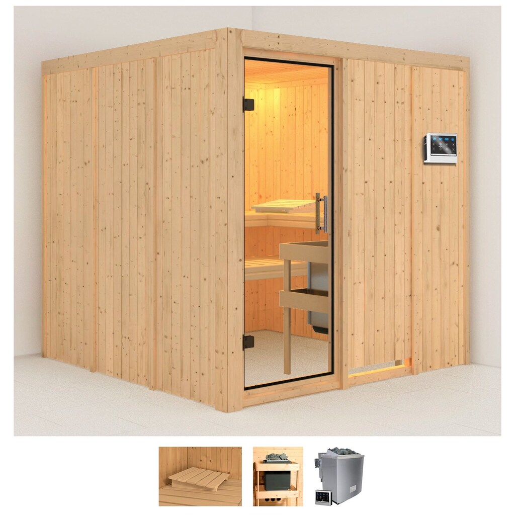 Karibu Sauna »Romina«, (Set), 9-kW-Bio-Ofen mit externer Steuerung