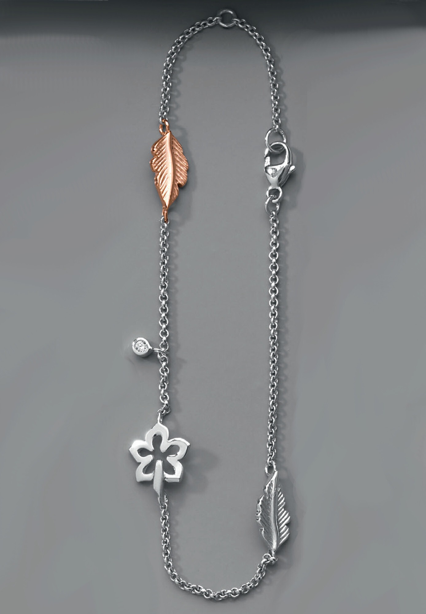 ONE ELEMENT Silberarmband »Zirkonia Feder & Blume Armband aus 925 Silber  19 cm«