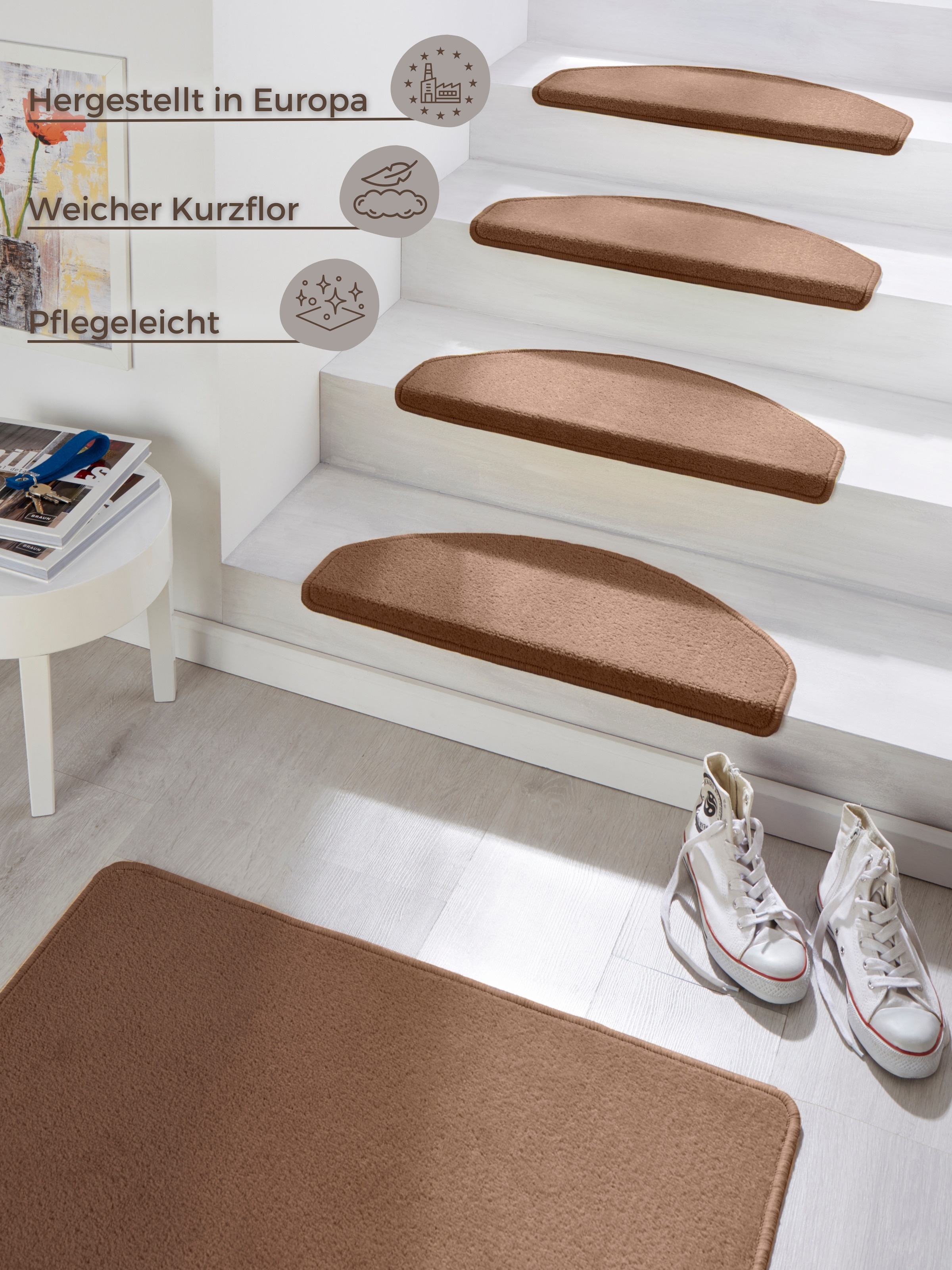 HANSE Home Stufenmatte »Fancy«, halbrund, 15 Stück, Treppenmatten, Selbstklebend, Stufenteppich, Treppenstufen