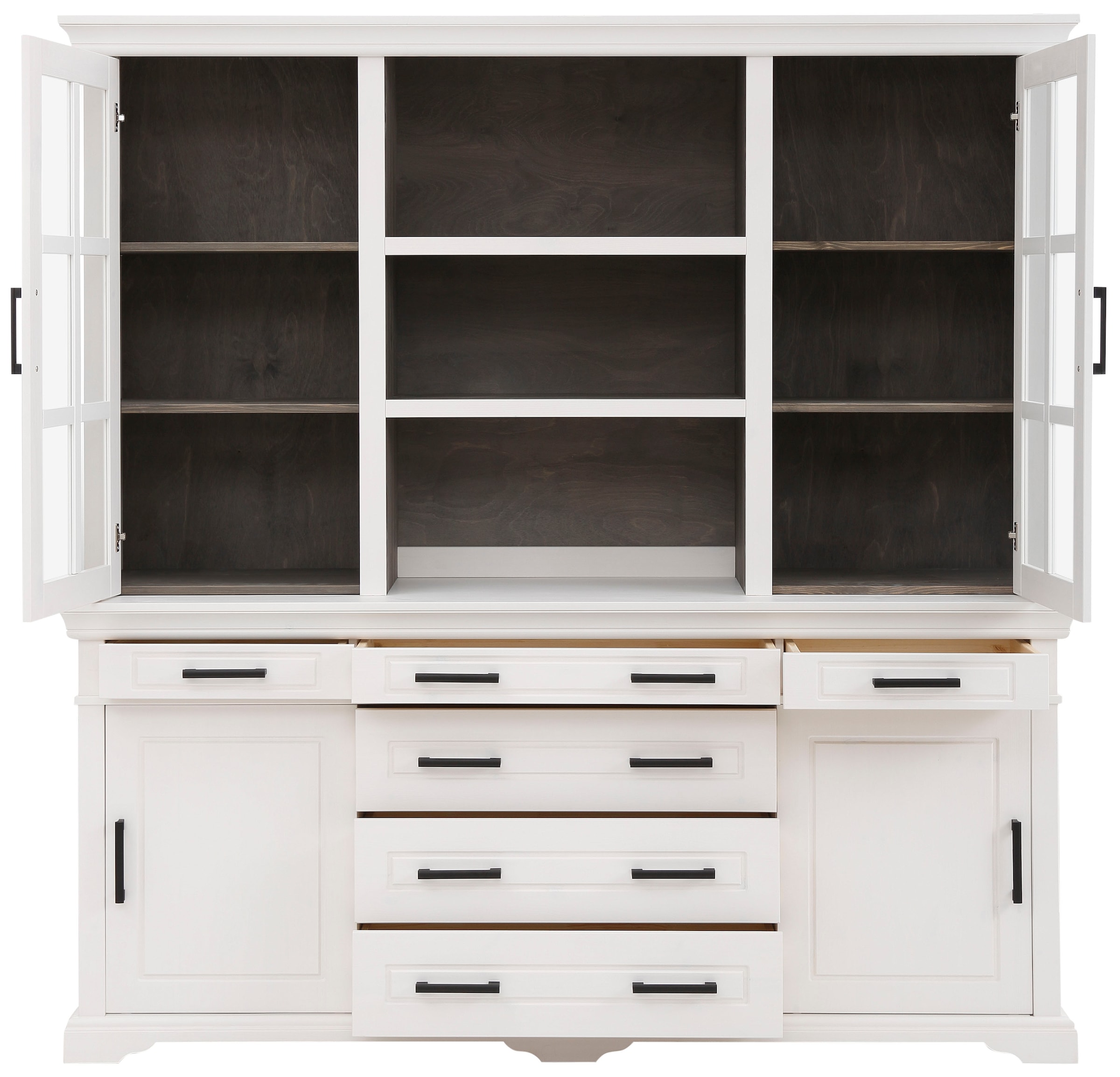 Home affaire Buffet »Anabel, mit Glastüren und Metallgriffen«, aus massiver Kiefer, mit Schiebetüren, Breite 186 cm