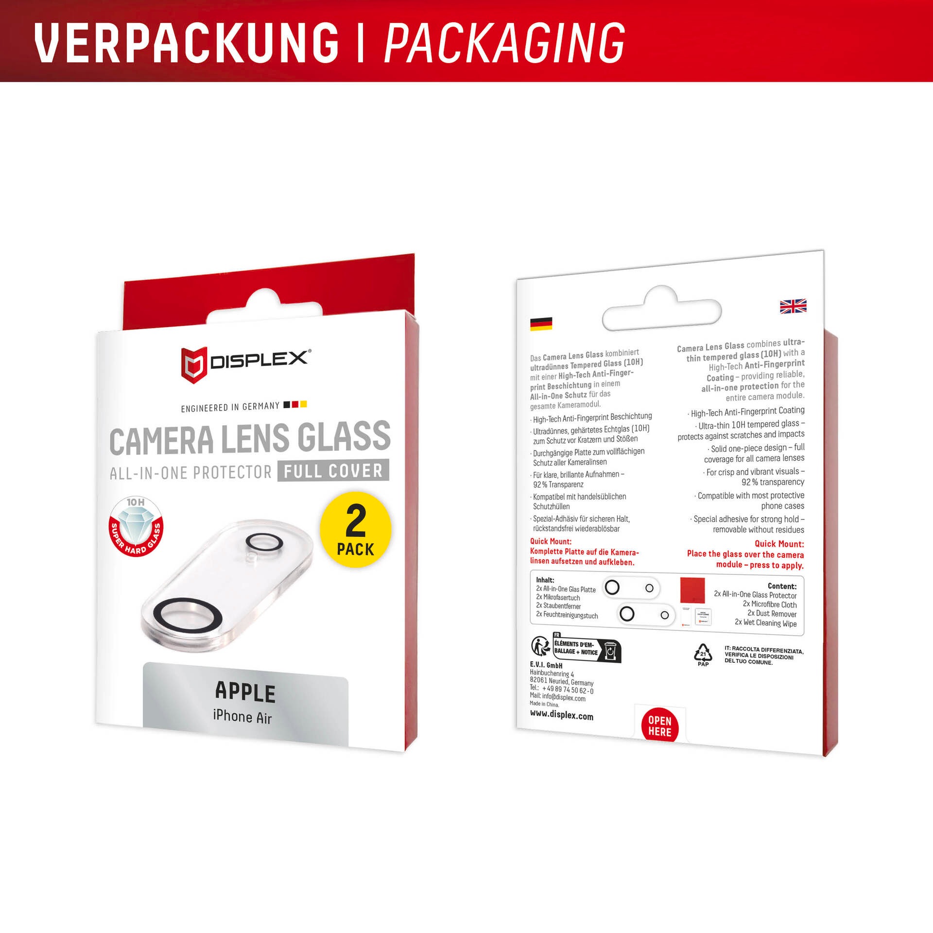 Displex Kameraschutzglas »Camera Lens Glass Glass All-In-One Protector Full Cover« für Apple iPhone Air Kameraschutz,Linsenschutz,Objektivschutz, kratz- & stoßfest