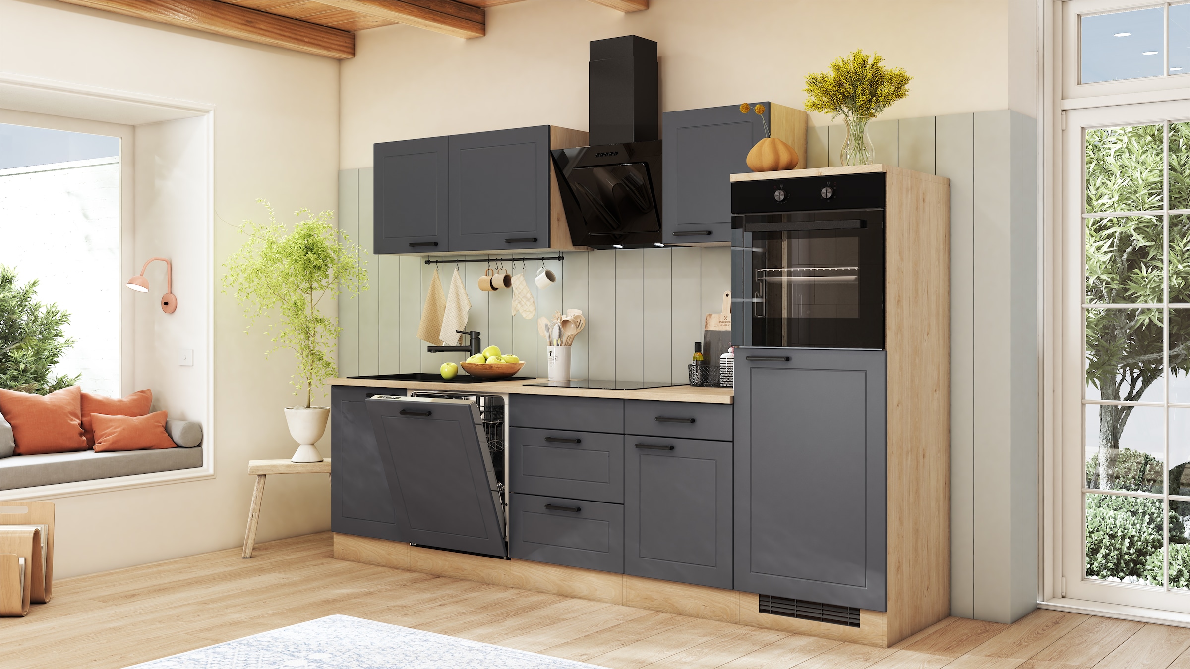 Flex-Well Küche »ROMEO & JULIA, im Landhaus-Stil, Breite 280 cm« L-280-2317-044-ROMEO,  wahlweise mit E-Geräten und Spüle in edelstahl oder schwarz