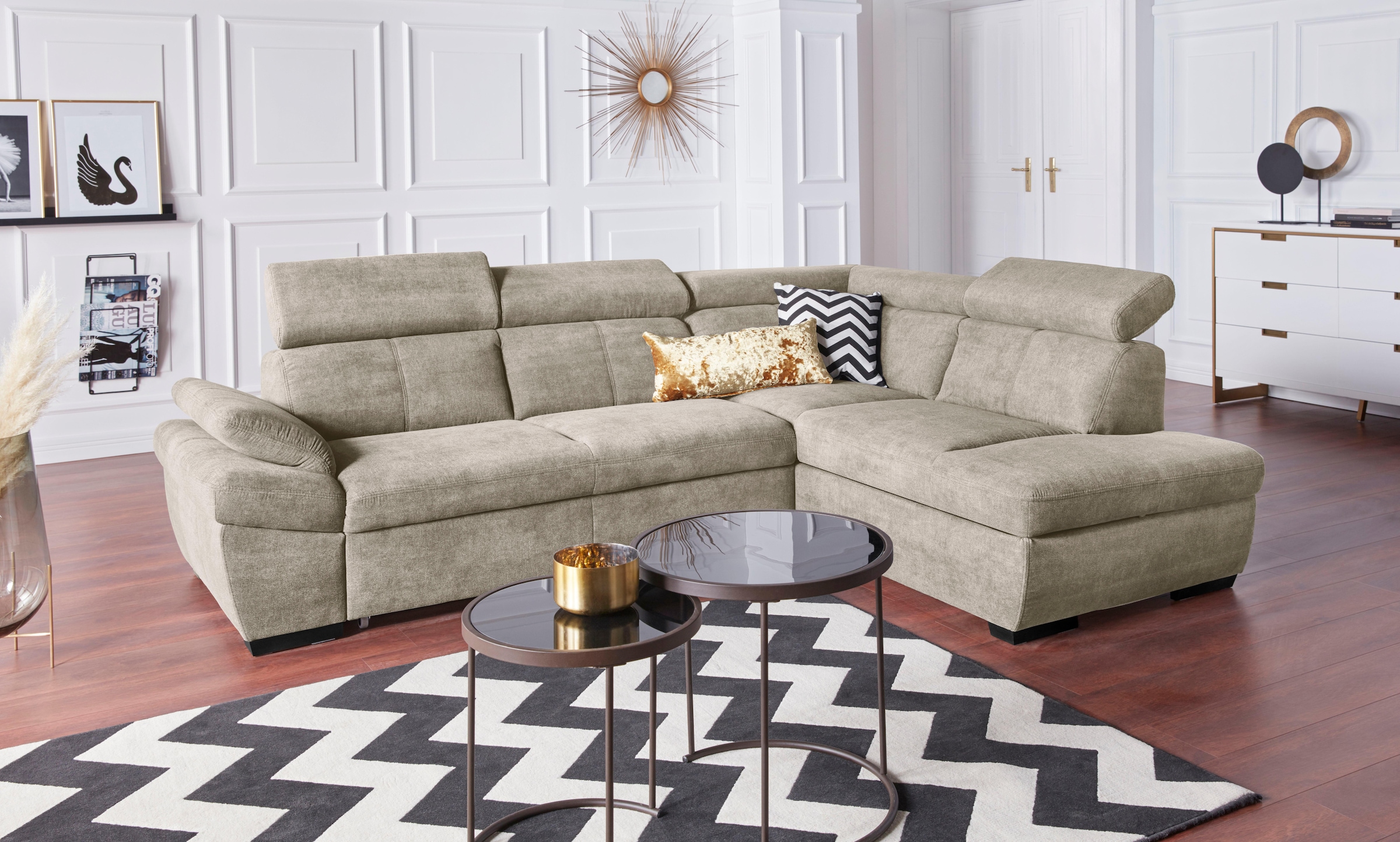 exxpo - sofa fashion Ecksofa »Salerno, klassisch modernes Funktionssofa, hoher Sitzkomfort, L-Form«, inkl. Kopf- und Armteilverstellung, wahlweise mit Bettfunktion