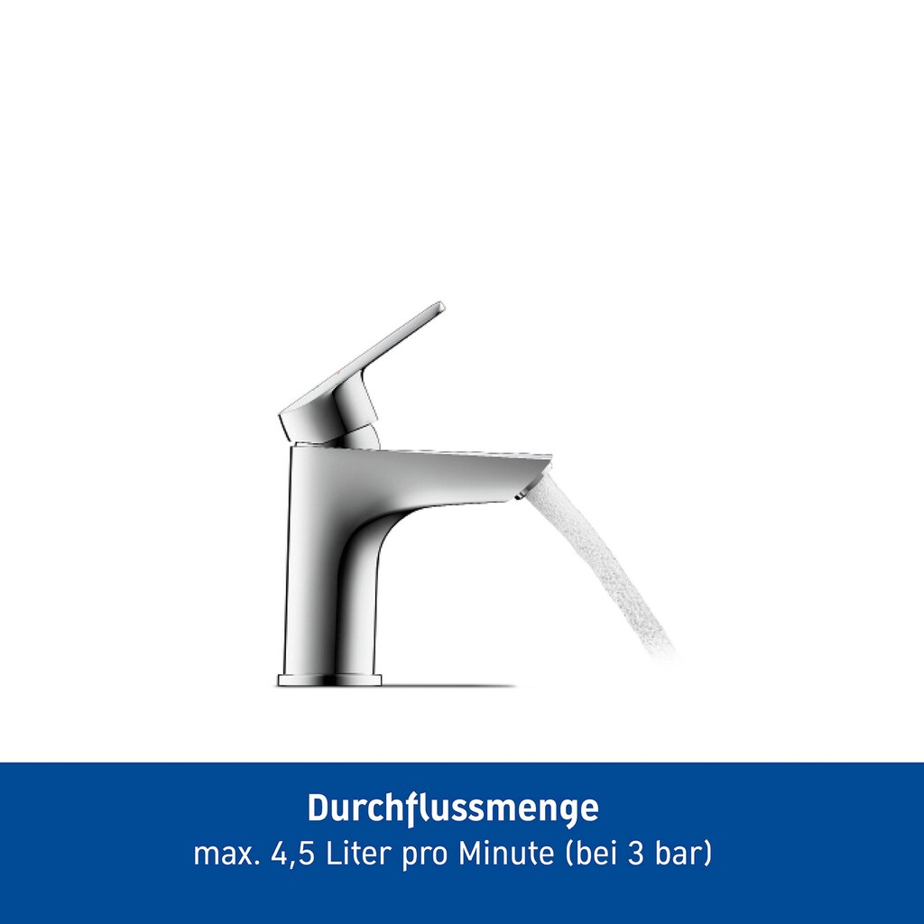 Duravit Waschtischarmatur »Duravit No.1 Waschtischmischer, Größe S, mit Zugstangen-Ablaufgarnitur«, mit FreshStart und AirPlus, Ausladung 10 cm, Chrom