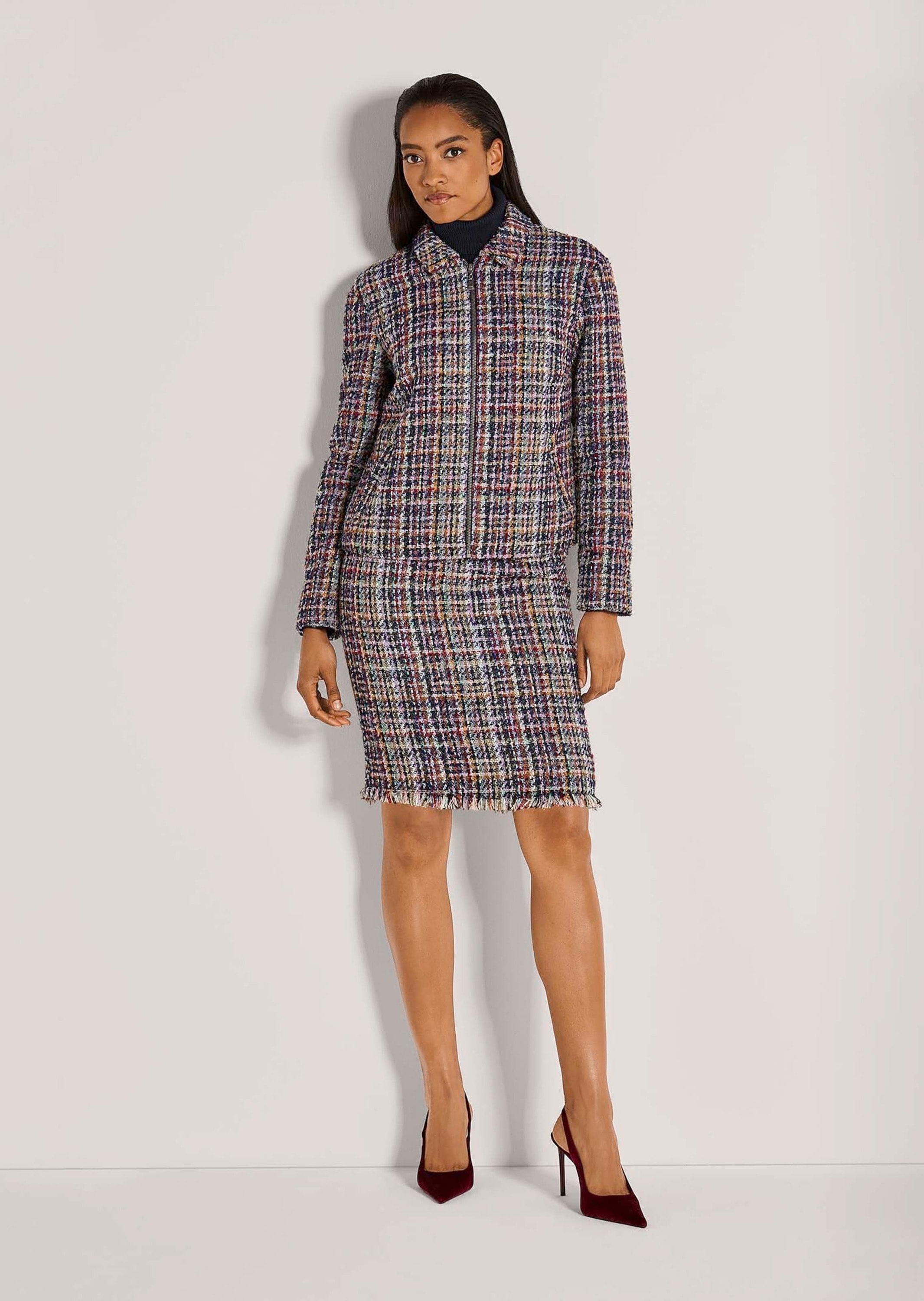MADELEINE Jackenblazer »Tweedblazer Moderner Kurzblazer mit Zipper« Edler Multicolour-Tweed