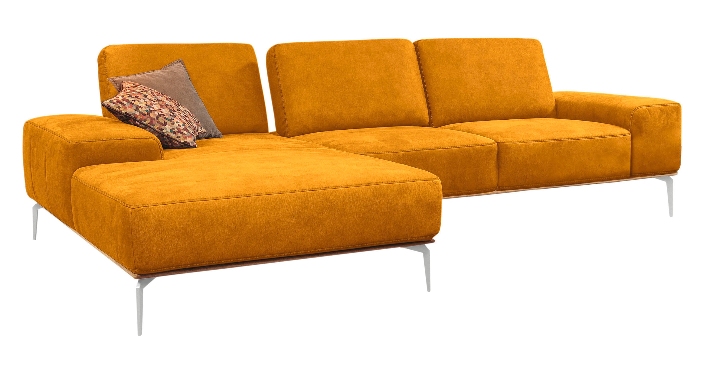 W.SCHILLIG Ecksofa »run, Designsofa mit tollem Sitzkomfort, bequem, L-Form«, mit elegantem Holzsockel, Füße in Chrom glänzend, Breite 319 cm