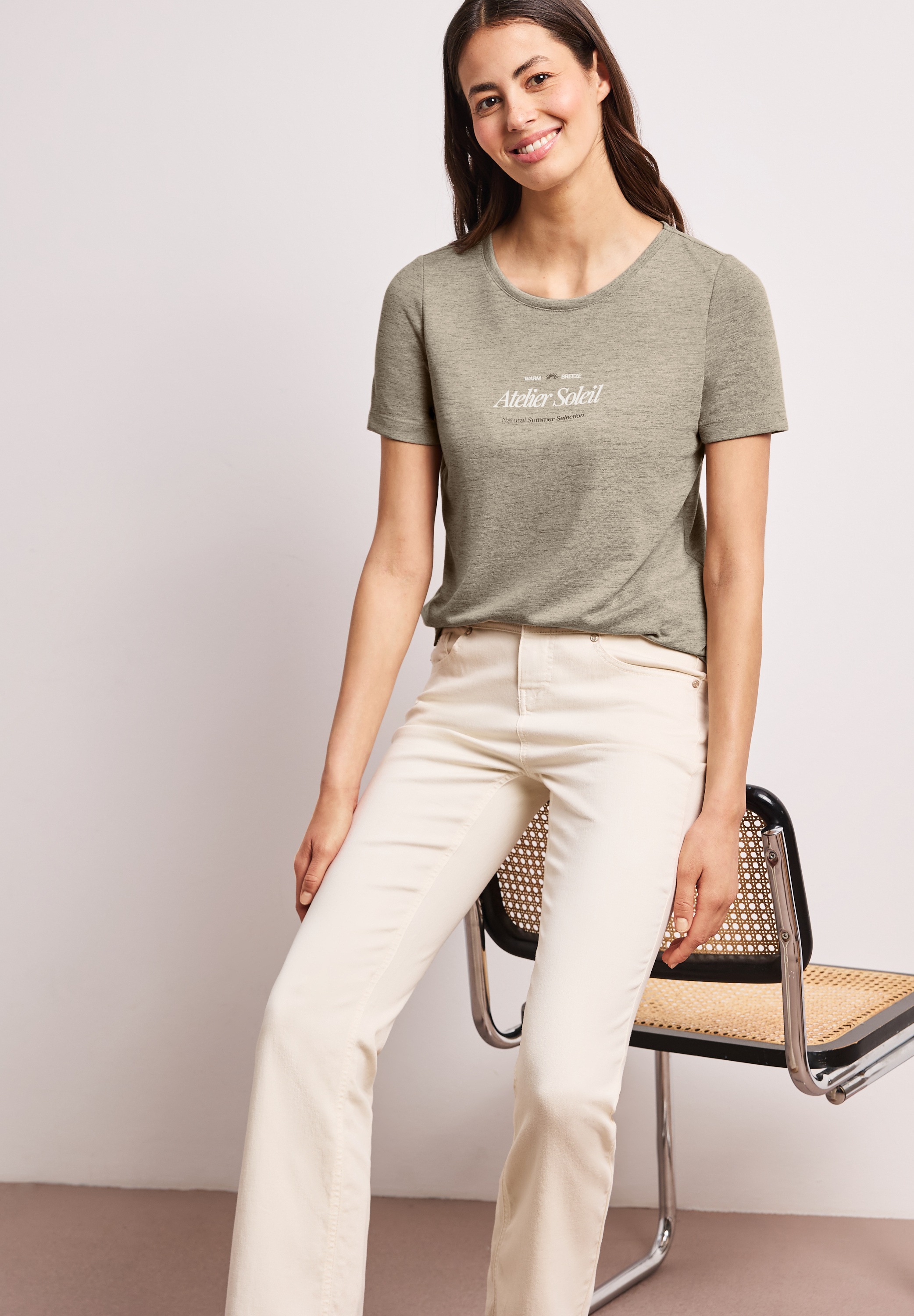 STREET ONE Kurzarmshirt Sommershirt mit Rundhals und Wording