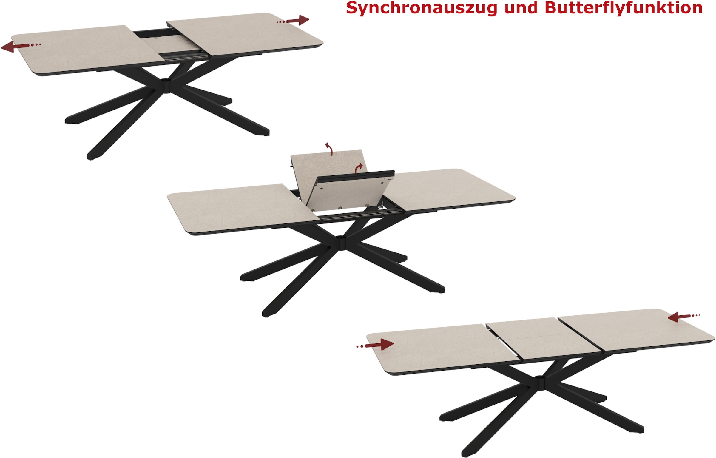 HELA Esstisch »ANCONA« 1 Stk. tlg. Synchronauszug, Butterflyfunktion, X-Gestell, Melamin, Schweizer Kante