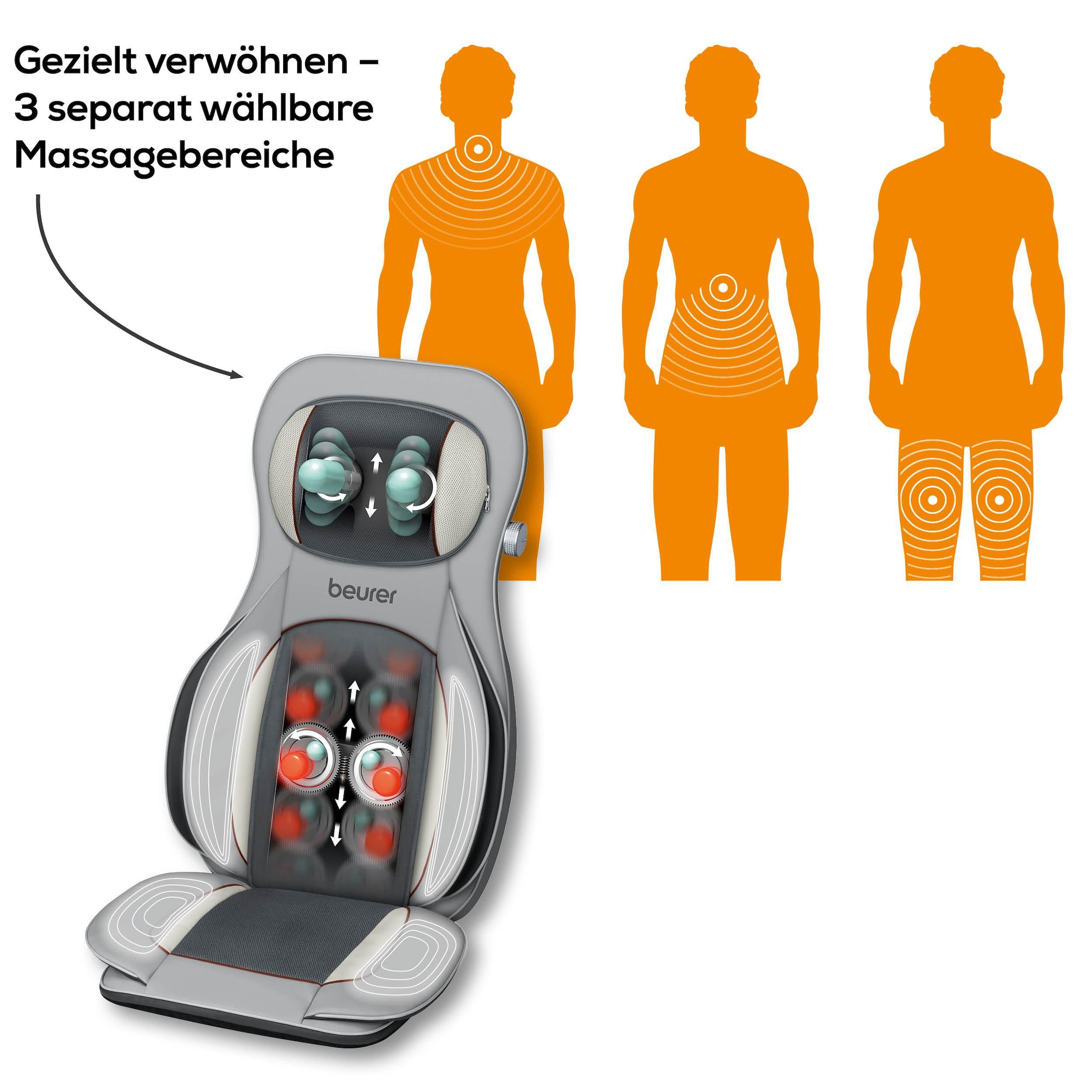 BEURER Shiatsu-Massagesitzauflage »MG 320 mit zuschaltbarer Wärmefunktion, Timer und Abschaltautomatik«, 3-in-1: Shiatsu-, Luftkompressions- und punktuelle Massage