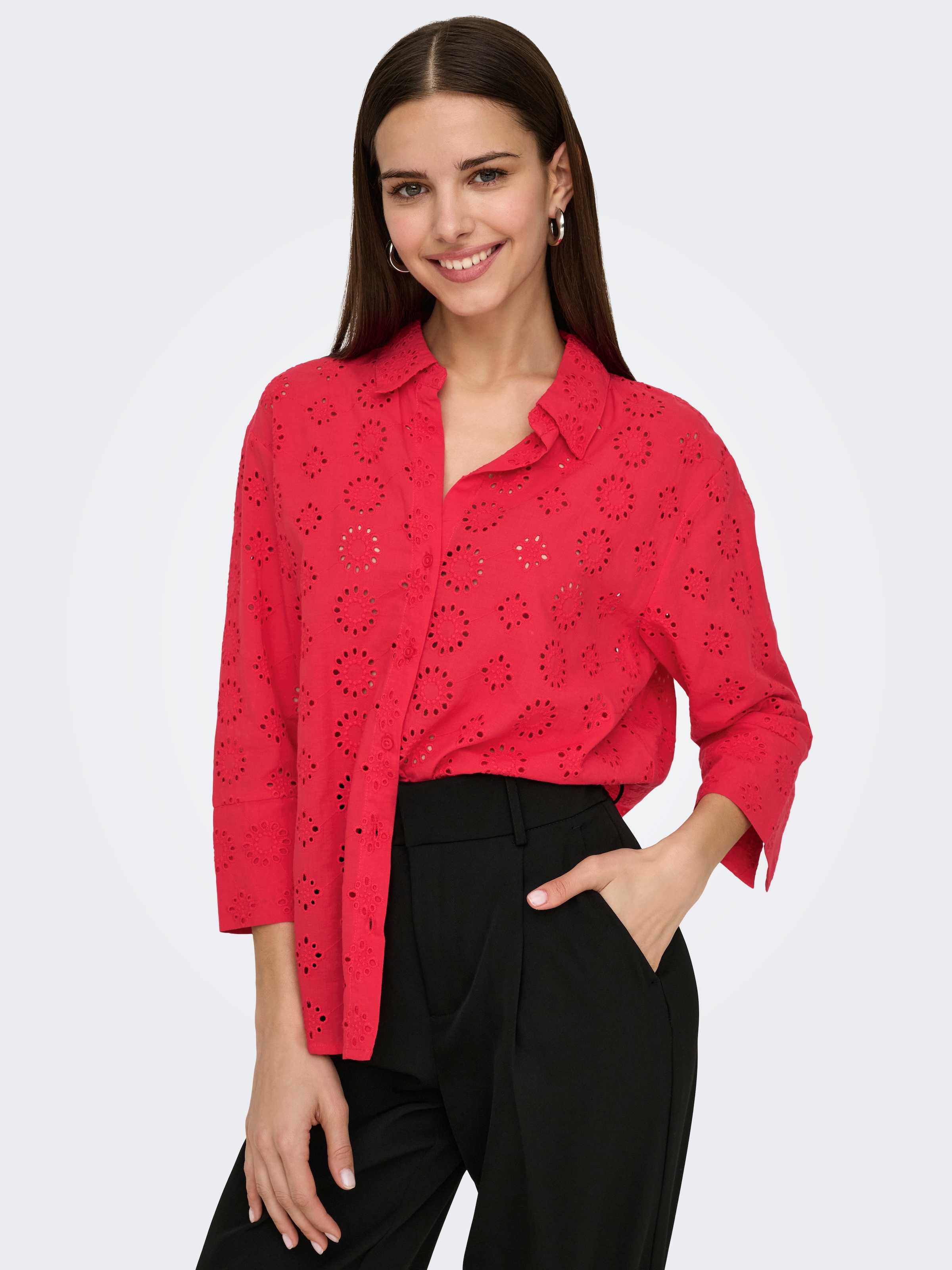 JDY Hemdbluse »JDYTALLIE 3/4 LONG SHIRT WVN NOOS«, mit Lochstickerei-Detail