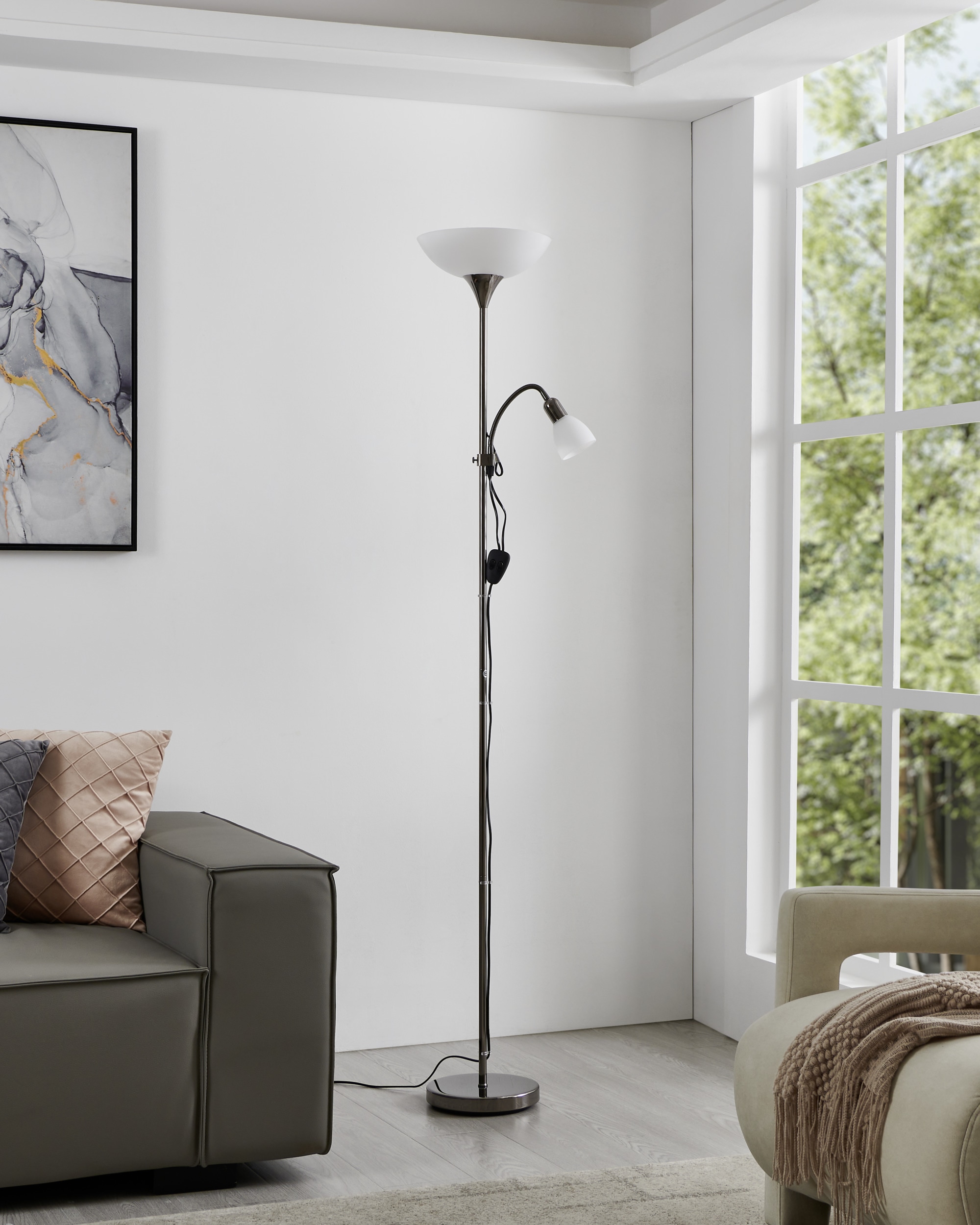 EGLO Stehlampe »UP 2 Stehlampe - Stahl - E27;E14 - 1X60W;1X18W - IP20« E27 1 Stk. Standleuchte, Leselampe, Wohzimmer, Schlafzimmer, H176,5 x Ø27,5 cm