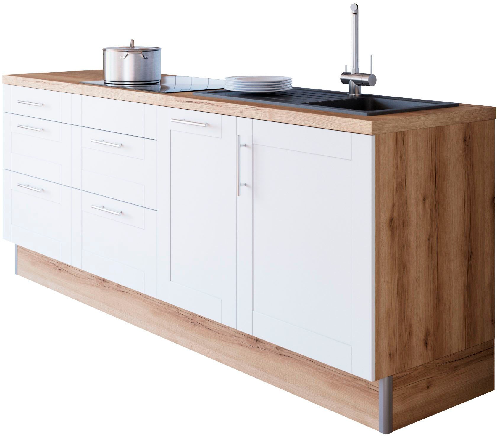 OPTIFIT Küche »Ahus«, Breite 225 cm, wahlw. Mit E-Geräten, Soft Close Funktion, MDF Fronten