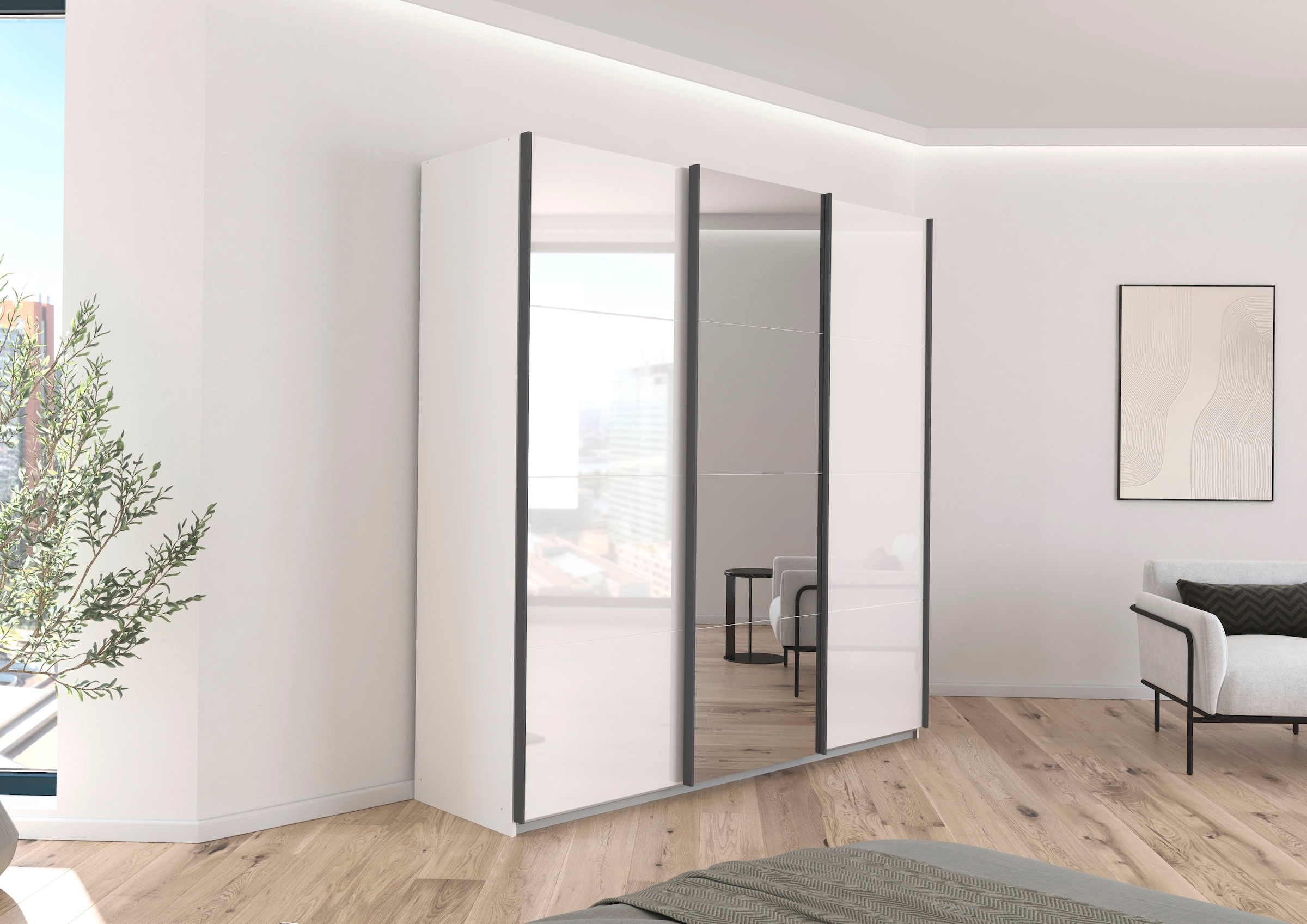 rauch Schwebetürenschrank »Kleiderschrank Schrank Garderobe AGORDO«, (in zwei Griff-Farben), Top Innenausstattung, in 4 Breiten und 2 Höhen MADE IN GERMANY