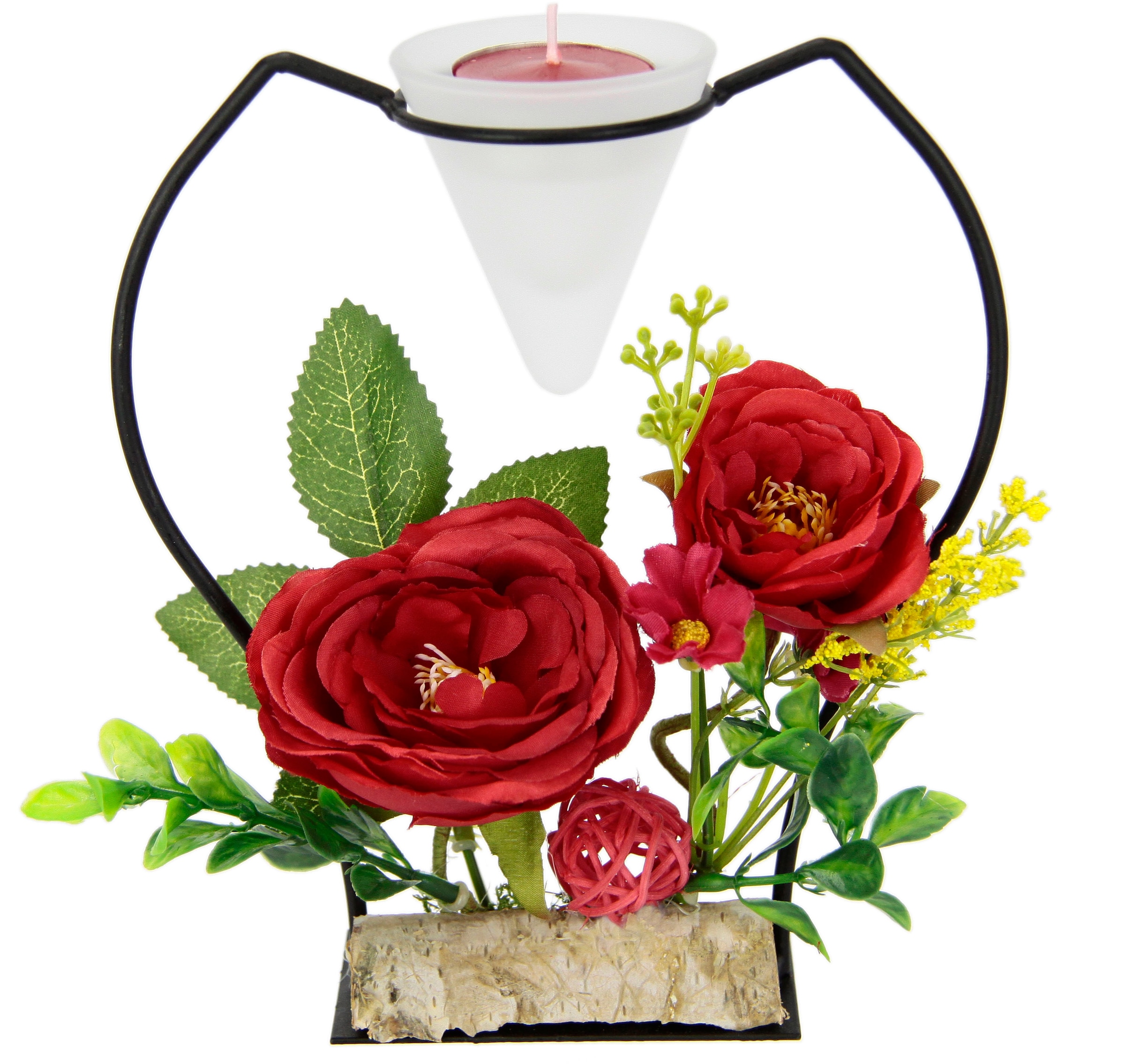 Advent Kerzenständer Teelichtkerze Teelichthalter Glaseinsatz kaufen Kunstblumen bequem I.GE.A. 3D »Rose«, Metall