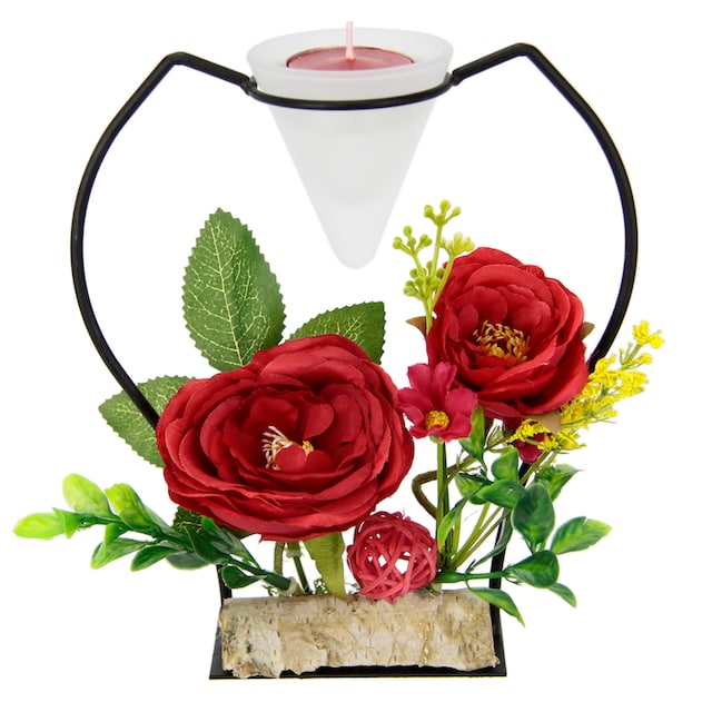 Teelichthalter »Rose«, Kunstblumen Teelichtkerze Kerzenständer Glaseinsatz kaufen I.GE.A. 3D Metall bequem Advent