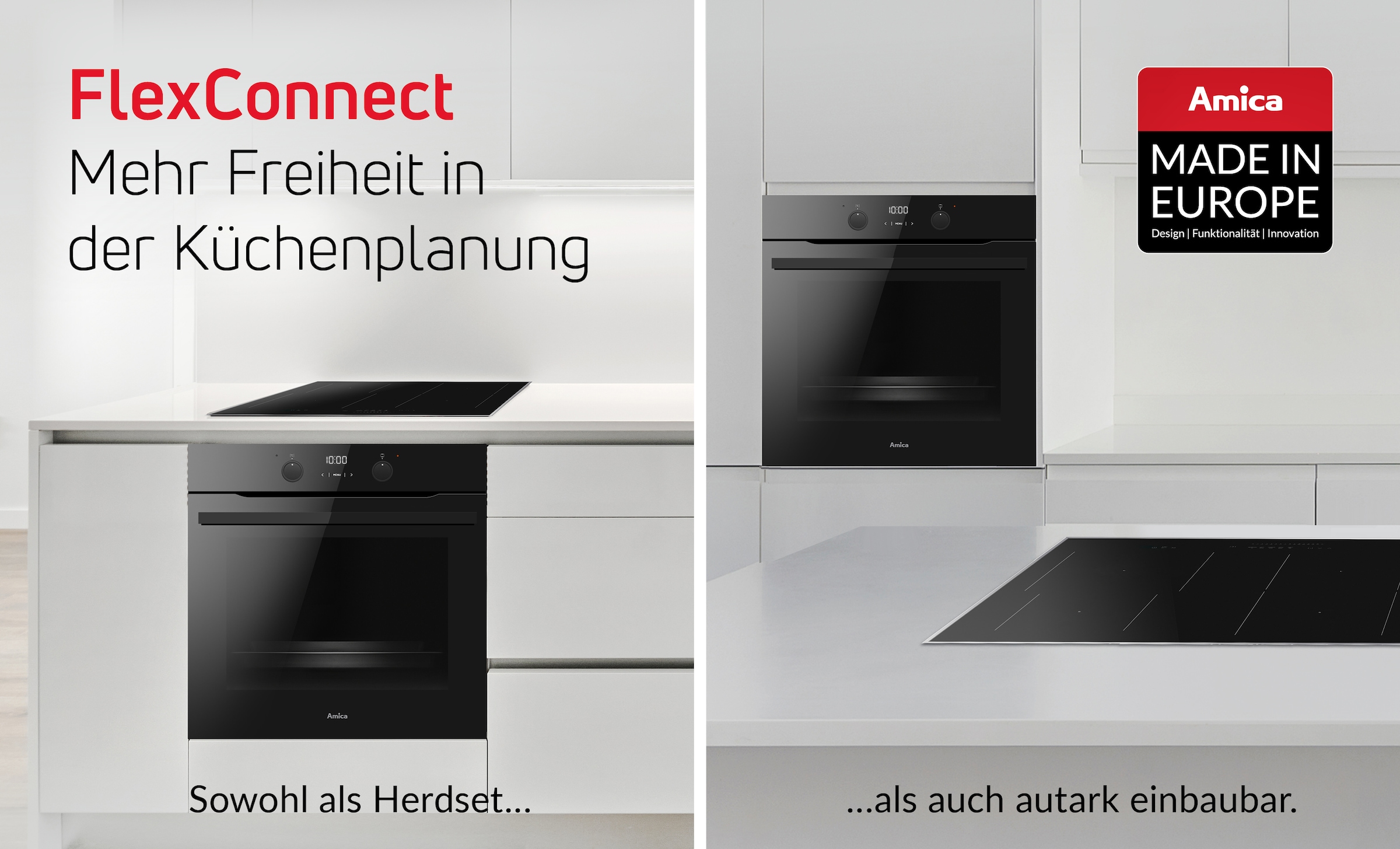 Amica Backofen-Set »EBIX 955 100 E FlexConnect« mit Teleskopauszug nachrüstbar Steam Clean Mehr Freiheit für deine Küche – FlexConnect macht’s möglich!