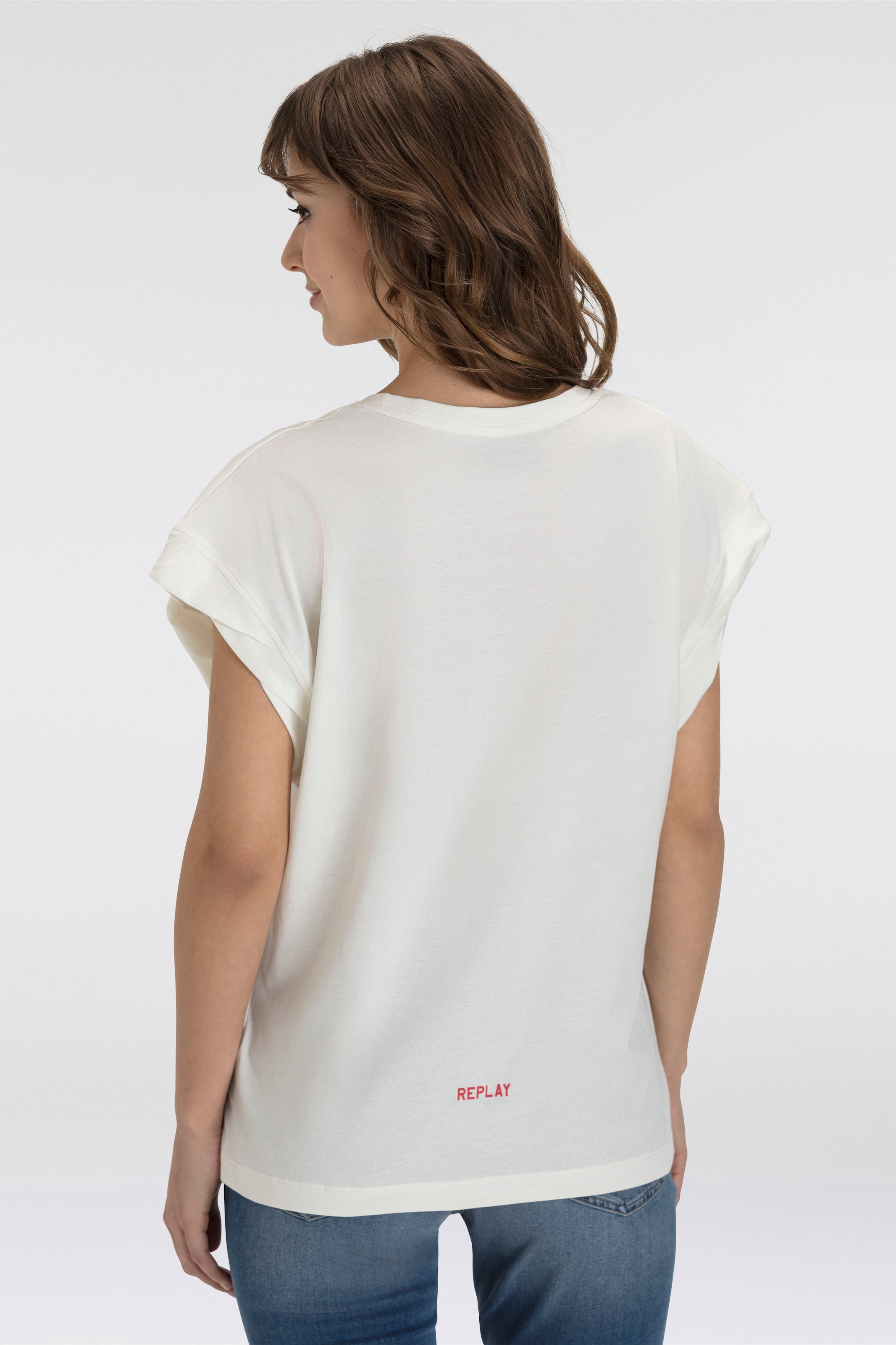 Replay T-Shirt, mit überschnittenen Ärmeln