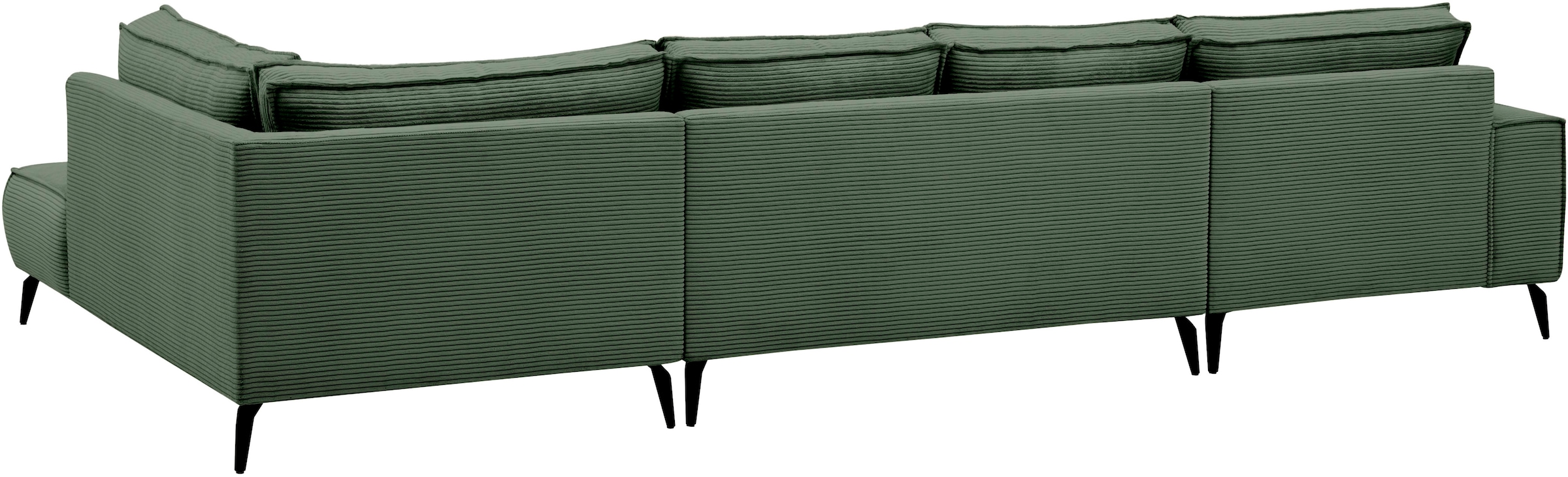 Home affaire Wohnlandschaft »Tvinnu, moderne U-Form, Couch in Cord oder Webstoff in Leinenoptik« Recamiere rechts/links, schwarze Metallfüße, bequeme Sitz-/Liegefläche