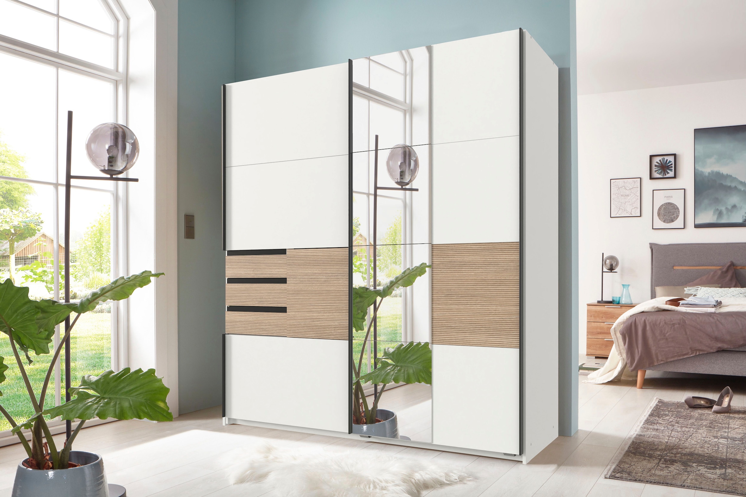 Wimex Schwebetürenschrank »Bremen in der Breite 180cm, wahlweise mit Spiegel«, mit moderner Multiplex Optik, inkl. Schubladen