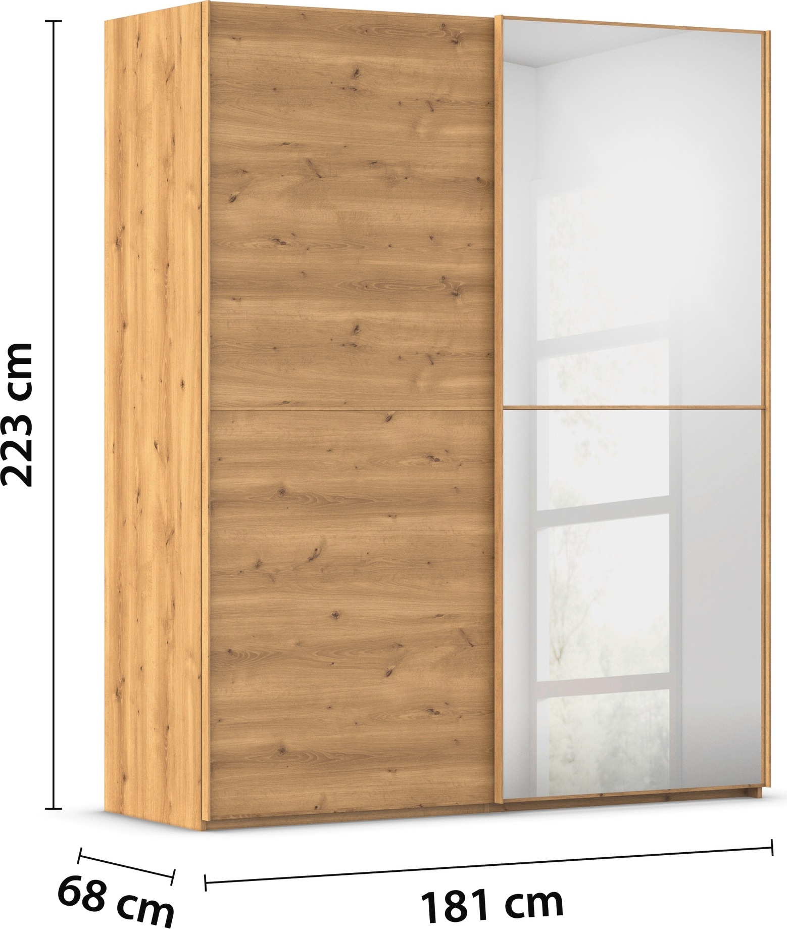 rauch Schwebetürenschrank »Kleiderschrank Schrank Garderobe Schlafzimmerschrank SCALE-DUO« edle zweigeteilte Türen, Spiegel und 3 Zierleisten MADE IN GERMANY