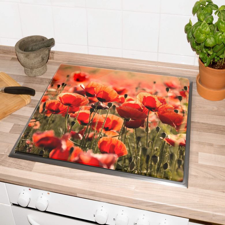 Wall-Art Herd-Abdeckplatte »Herdabdeckplatte Mohnblumen«, (Set, 2 tlg.), moderne Schutzplatte