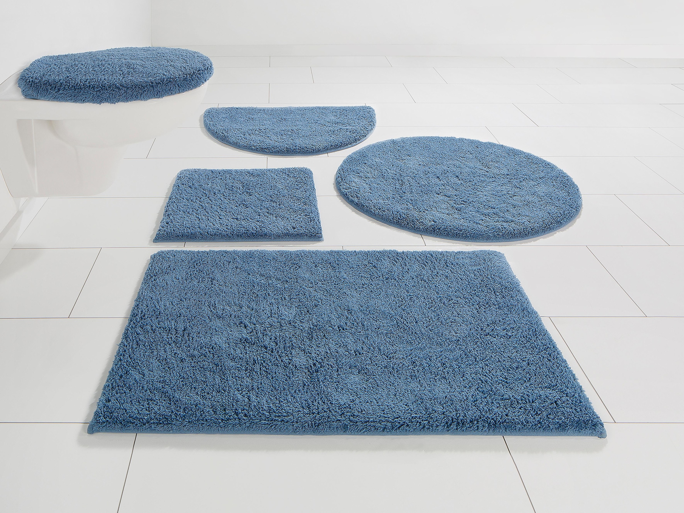 my home Badematte »Maren, Badvorleger, Badezimmer Teppich« Höhe 15 mm rutschhemmend beschichtet fußbodenheizungsgeeignet Bio-Baumwolle, Badteppich, Badematten auch als 3 teiliges Set