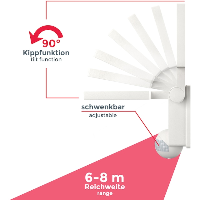 B.K.Licht LED Außen-Wandleuchte mit Bewegungssensor, inkl. LED-Platine, 20  Watt, 2.000lm, 4.000K, Sensor-Reichweite ca. 6-8 Meter, schwenkbar online  kaufen | mit 3 Jahren XXL Garantie