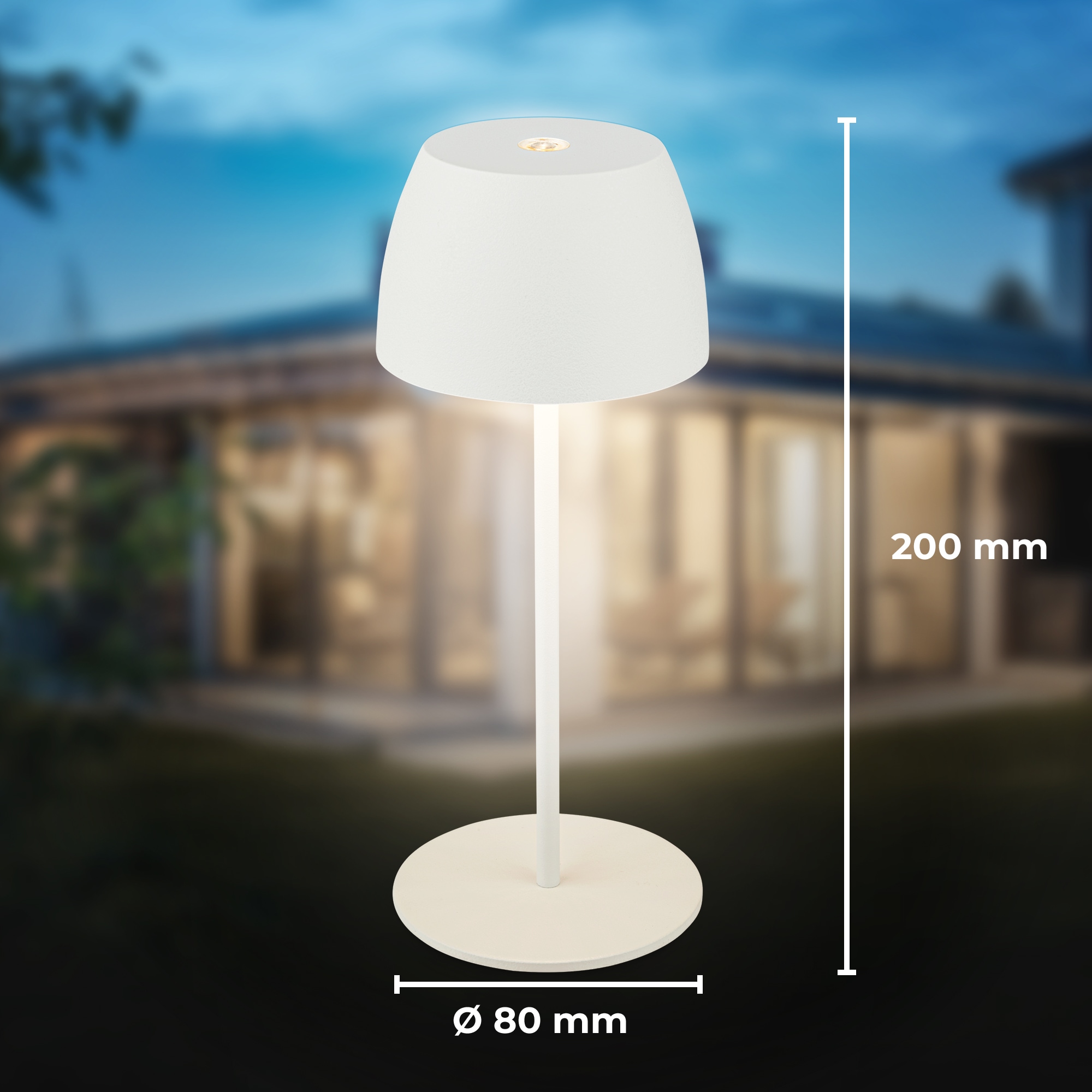 B.K.Licht Außen-Tischleuchte »BK_TL1605 Mini Akku LED Tischlampe, Touchdimmer, mit USB-C« LED-Modul 1 Stk. Extra-Warmweiß 2.700 K, 150 Lm, 2,5W, IP44, Akku wechselbar, 4h-24h Leuchtdauer, Weiß