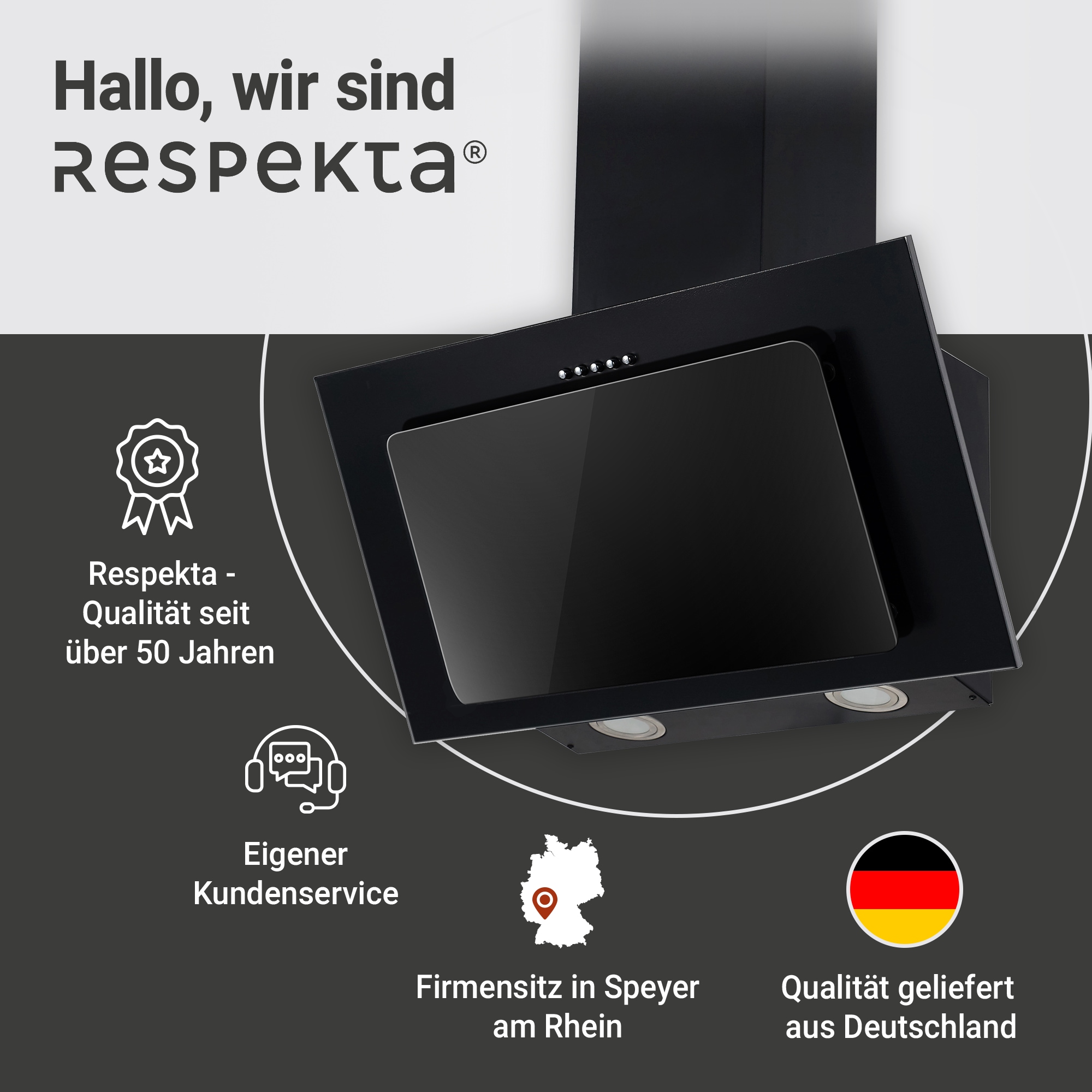 RESPEKTA Kopffreihaube »CH 33060«, 60 cm, 3 Leistungsstufen, LED-Beleuchtung, Ab- und Umluftfähig
